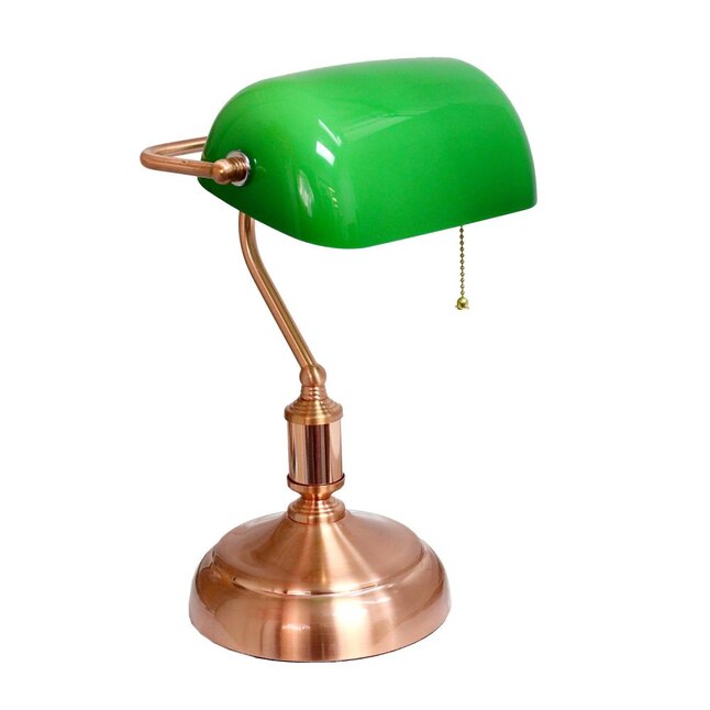 Rose Gold Green Downbridge Table Lamp, Bankers Lamp Gold With Green Shade