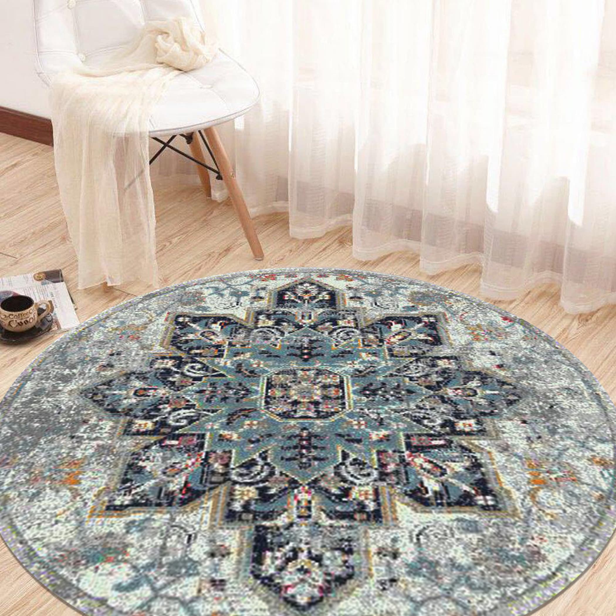 Gray Synthetic Reversible Round Area Rug, 7'6"