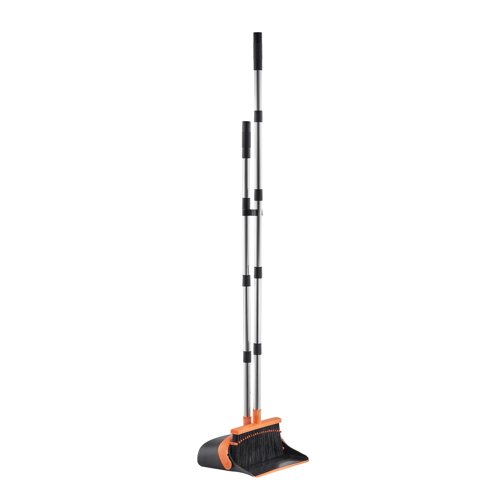 Mecale Broom and Dustpan Set Heavy Duty Upright with Self-Cleaning Teeth and Long Handle Black