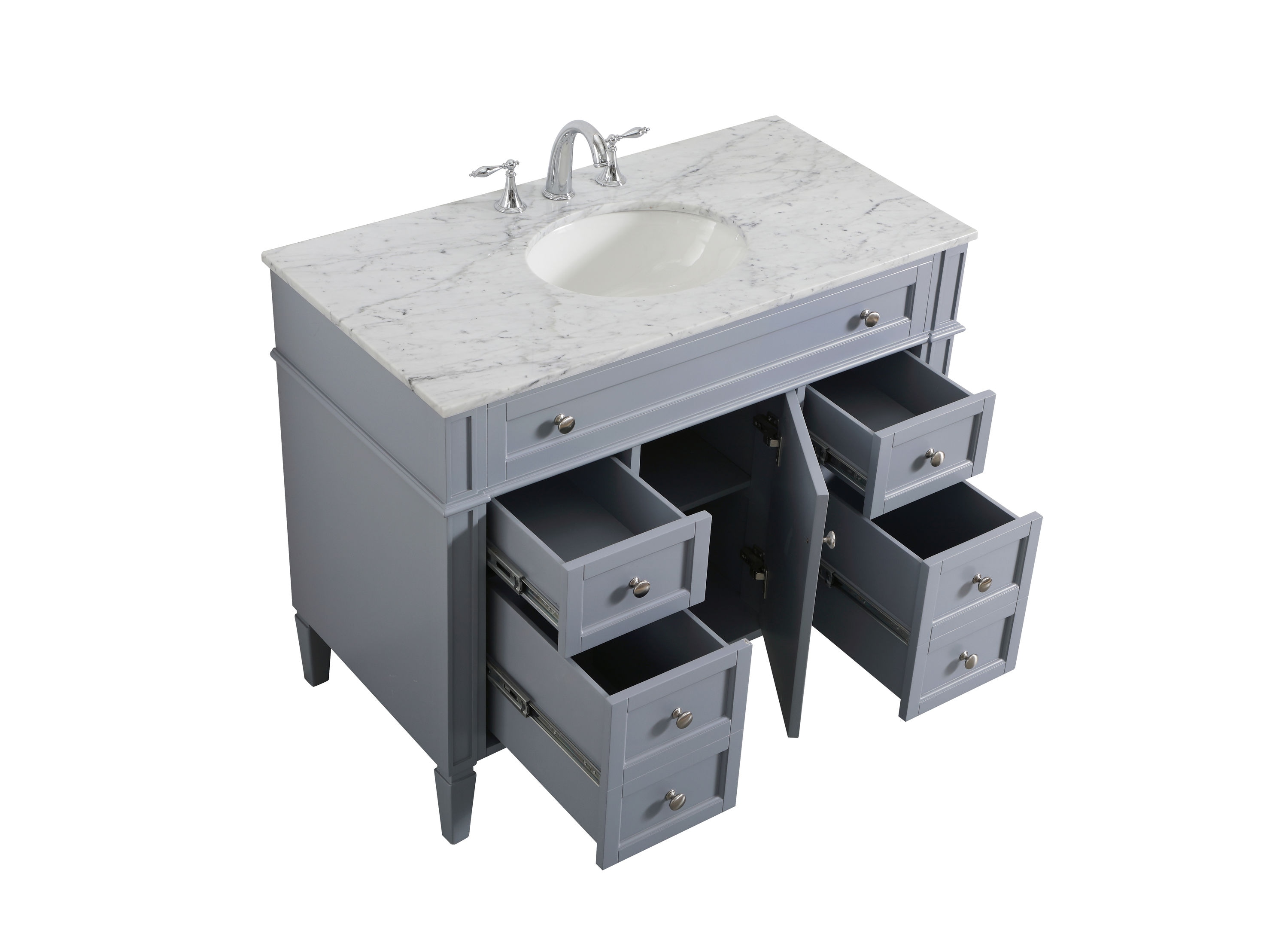 Gray Solid Wood and Marble Single Bathroom Vanity with Porcelain Sink