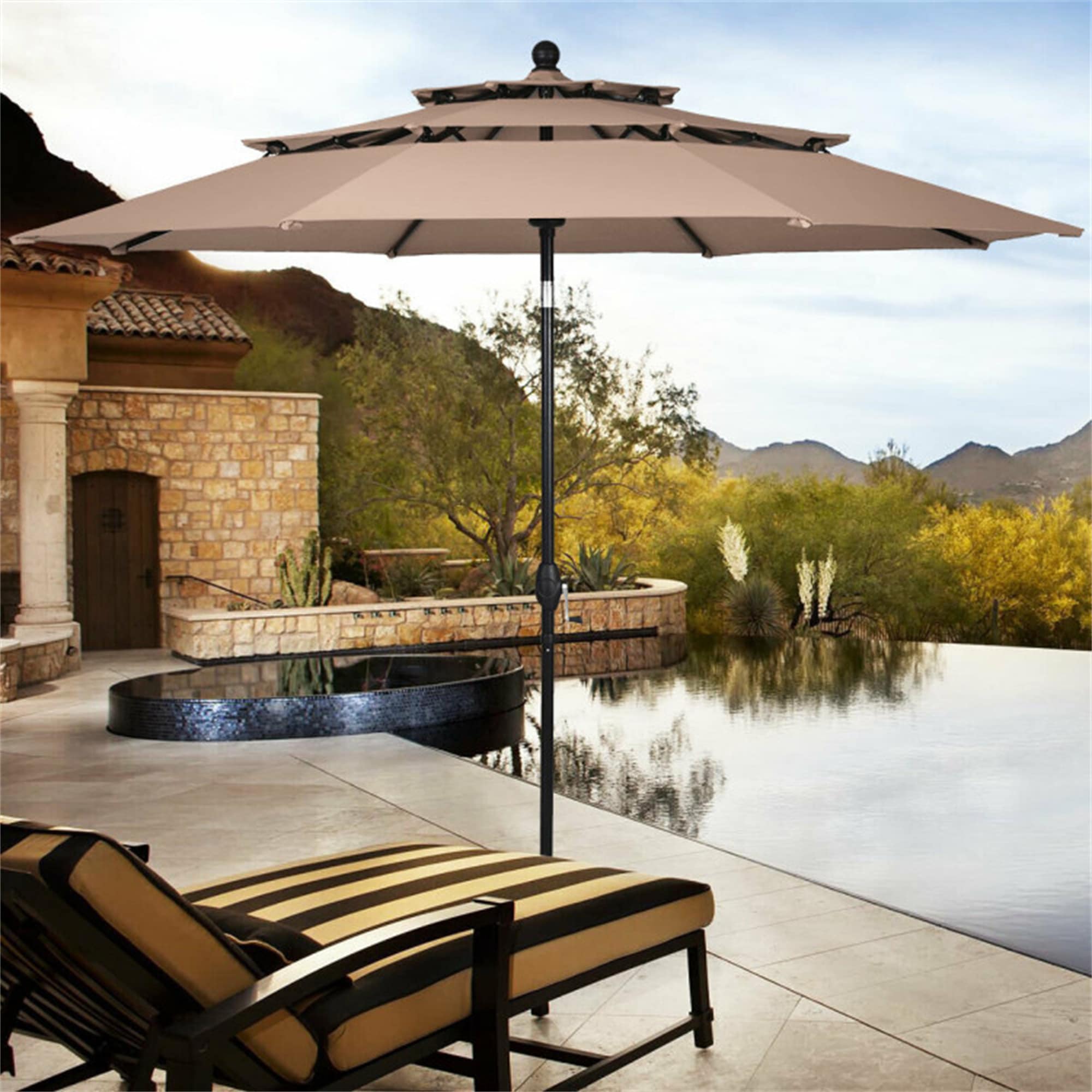 BABOOM BOM-627942-OR 10-ft Aluminum Tan Auto-tilt Market Patio Umbrella