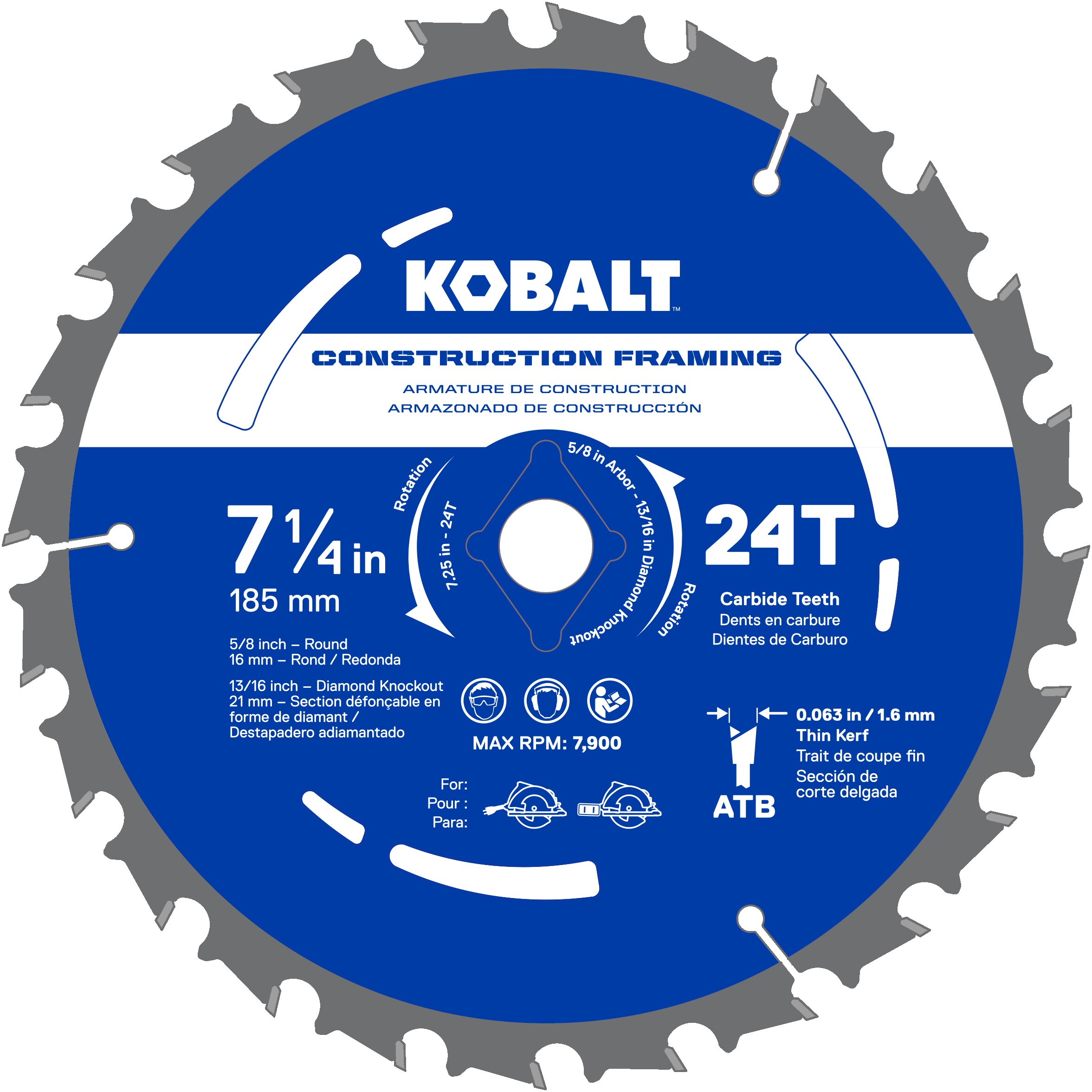 7-1/4-in 24-Tooth Tungsten Carbide-tipped Steel Circular Saw Blade | - Kobalt KCSB 17-03