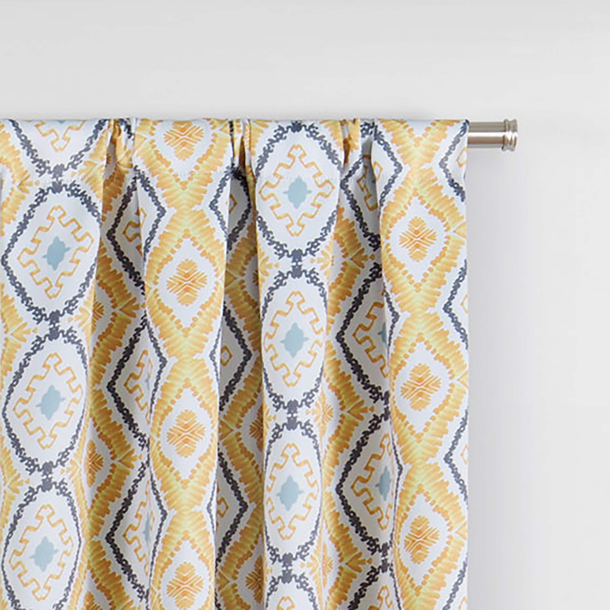 Gold Bohemian Ikat Blackout Polyester Rod Pocket Curtains