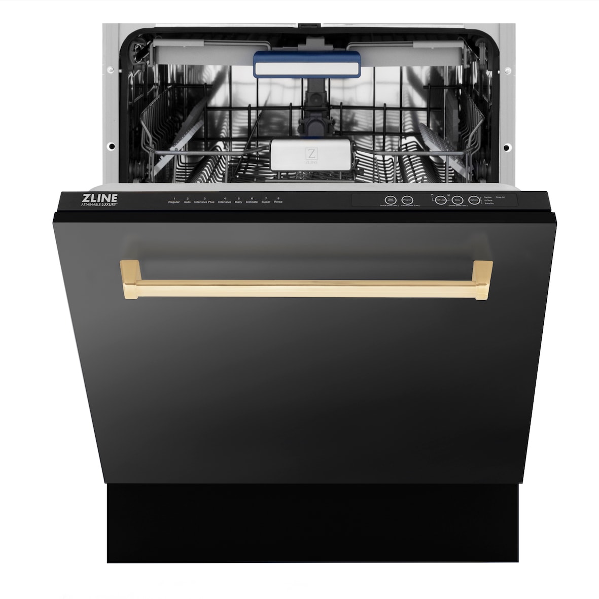 ZLINE Autograph Edition 18 Compact 3rd Rack Top Control Dishwasher in Black Stainless Steel with Champagne Bronze Handle (DWVZ-BS-18-CB)
