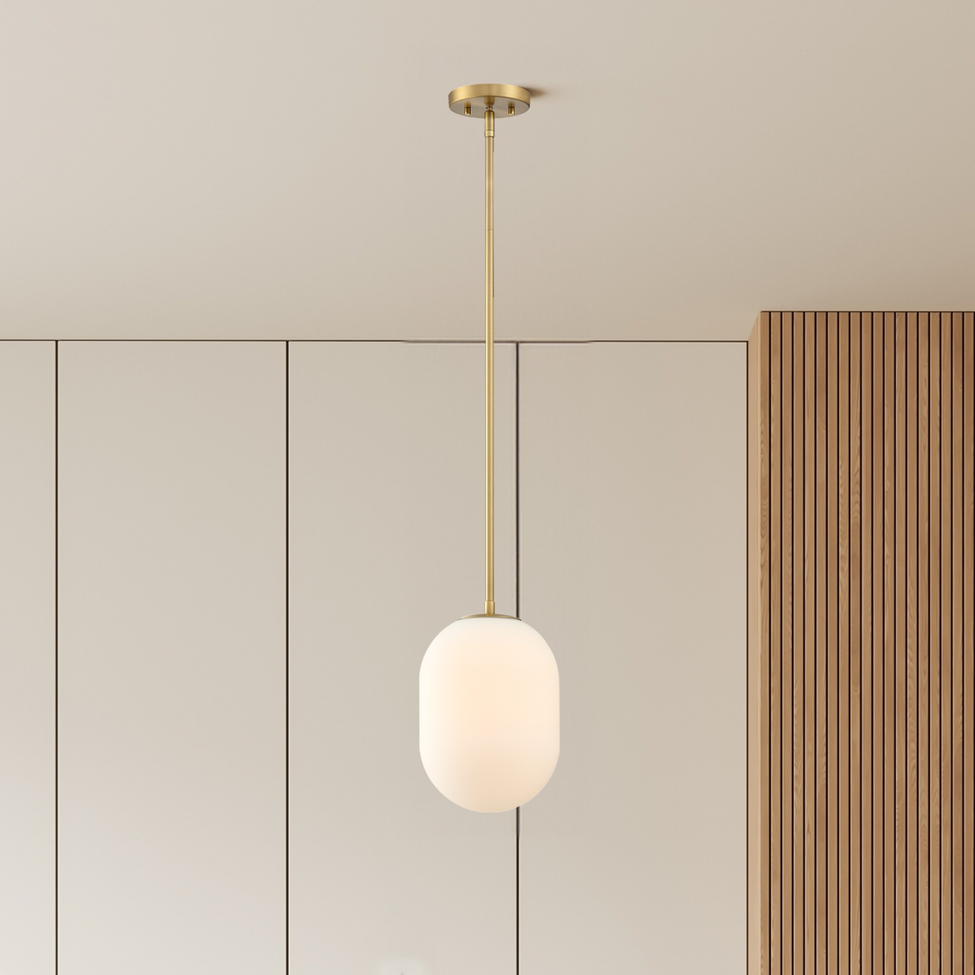 Designers Fountain D324M-8P-BG Noor Brushed Gold Traditional Opal glass Cylinder Medium Hanging Pendant light