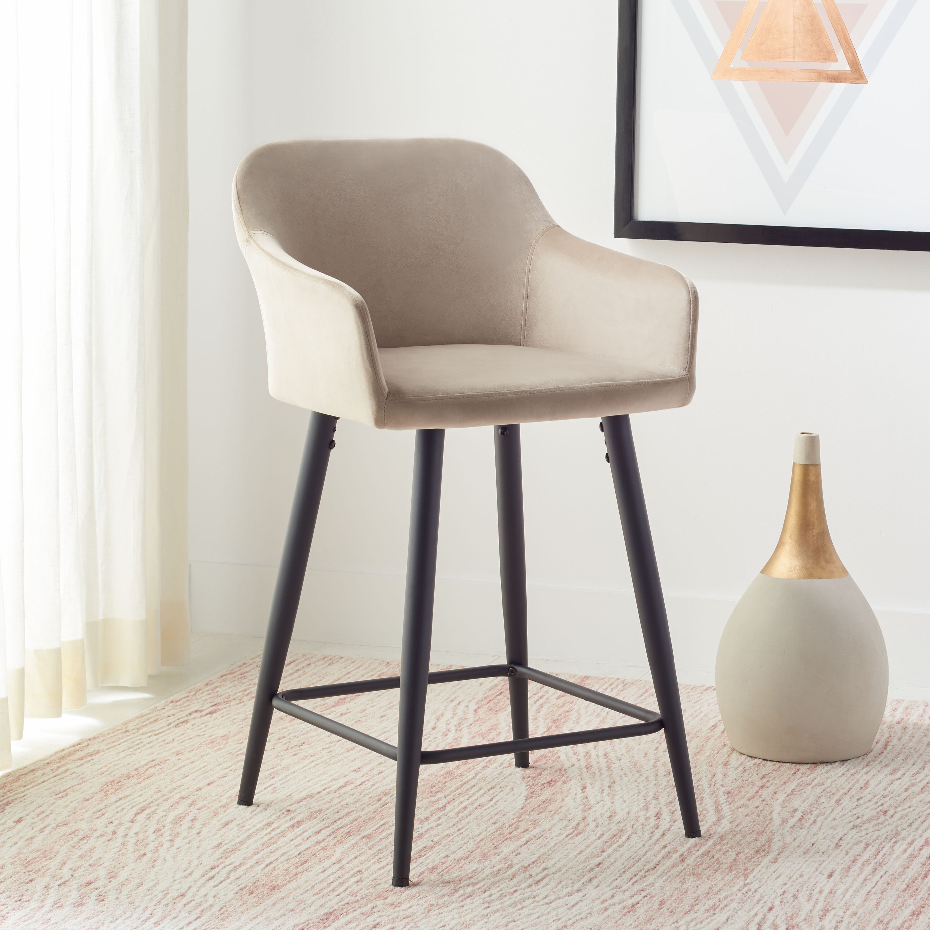 Safavieh Taupe/Black 23.5-in H Counter height Metal Bar Stool