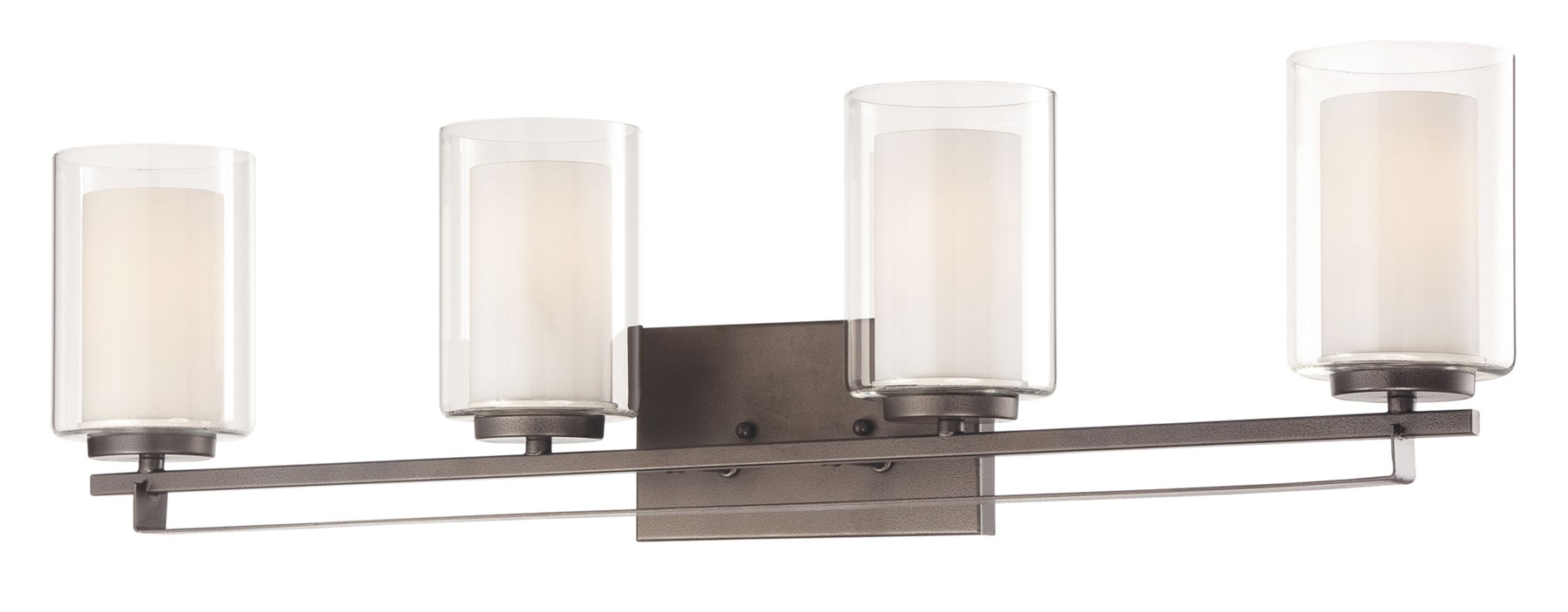 Transitional Smoked Iron 4-Light Bath Bar with Etched White Glass
