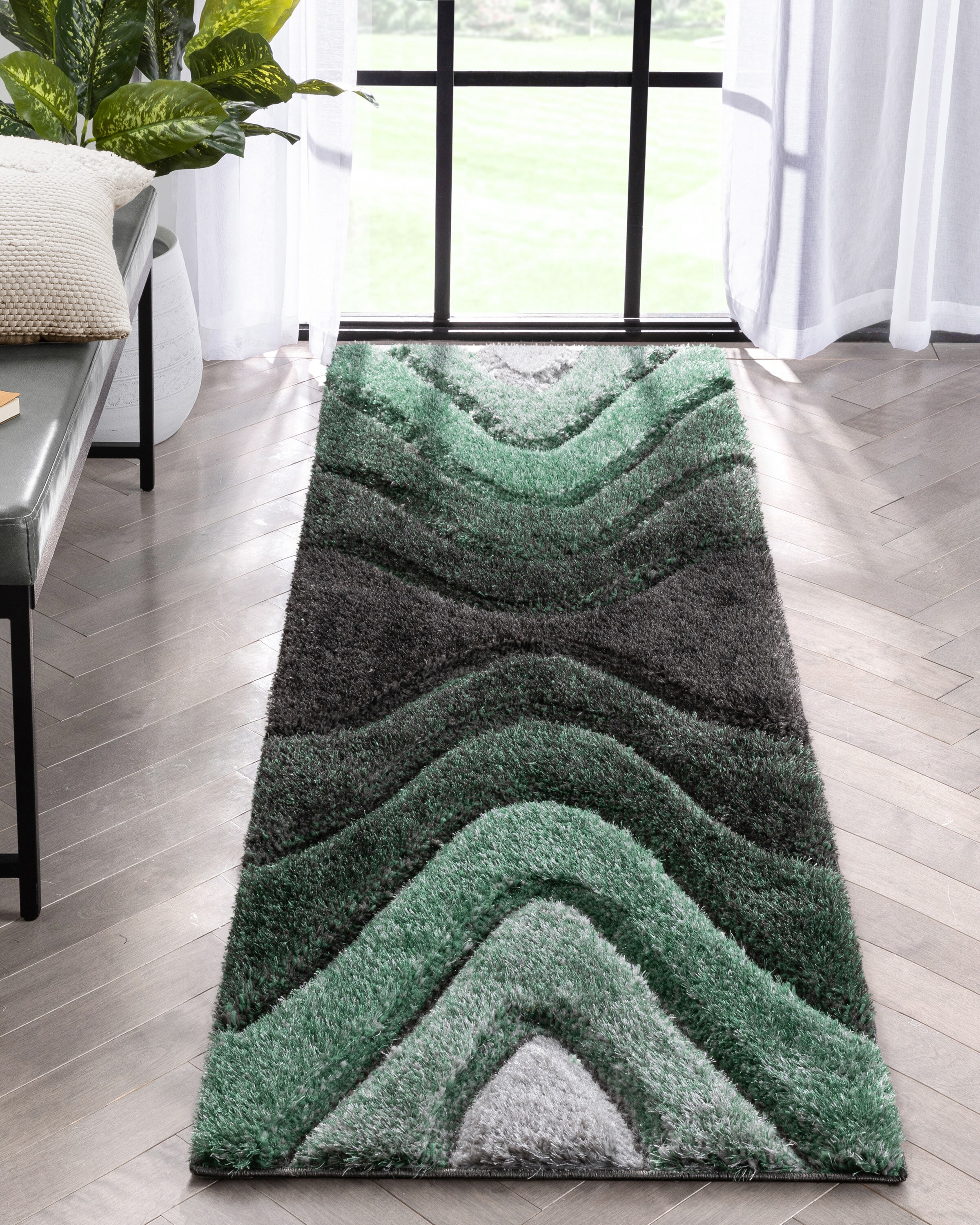 Well Woven SF-165-2 San Francisco 2 x 8 (ft) Loomed Polyester Green Rectangular Indoor Geometric Global Runner rug