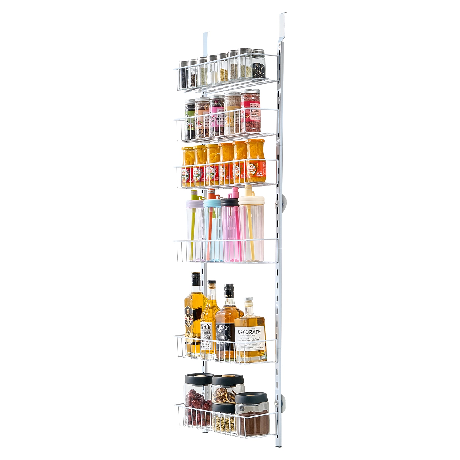 GIVIMO Over-the-Door Pantry Organizer 6-Tier - Heavy-Duty Steel Hanging Spice Rack - Adjustable Wall Seasoning Shelves for Kitchen Laundry Bathroom - White