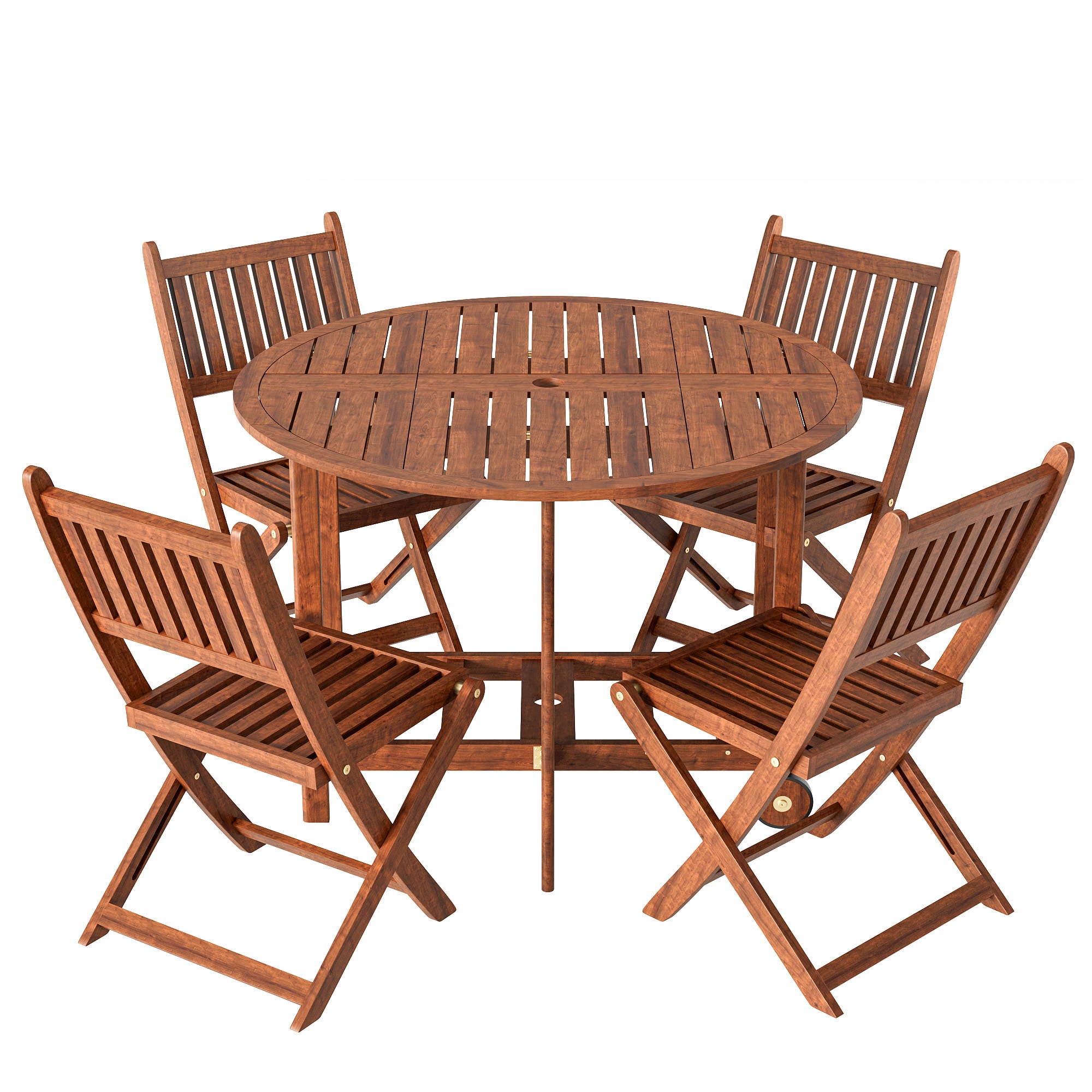 Vineego LS-LCW23-0326-BN 5 -Piece Brown Patio Dining Set Wood Rectangle Table with 4 Stationary Chairs