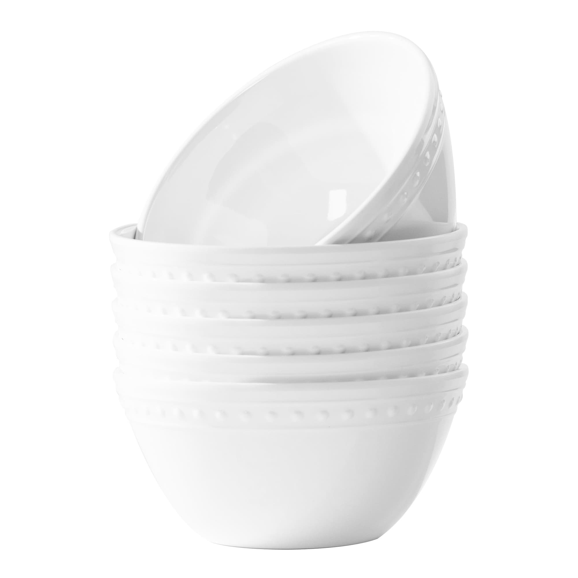 Aoibox  5 8in White Beaded Melamine Plastic Cereal Bowl Set of 6 23 oz Capacity Cereal Bowls 6 x 6 x 5 7 in