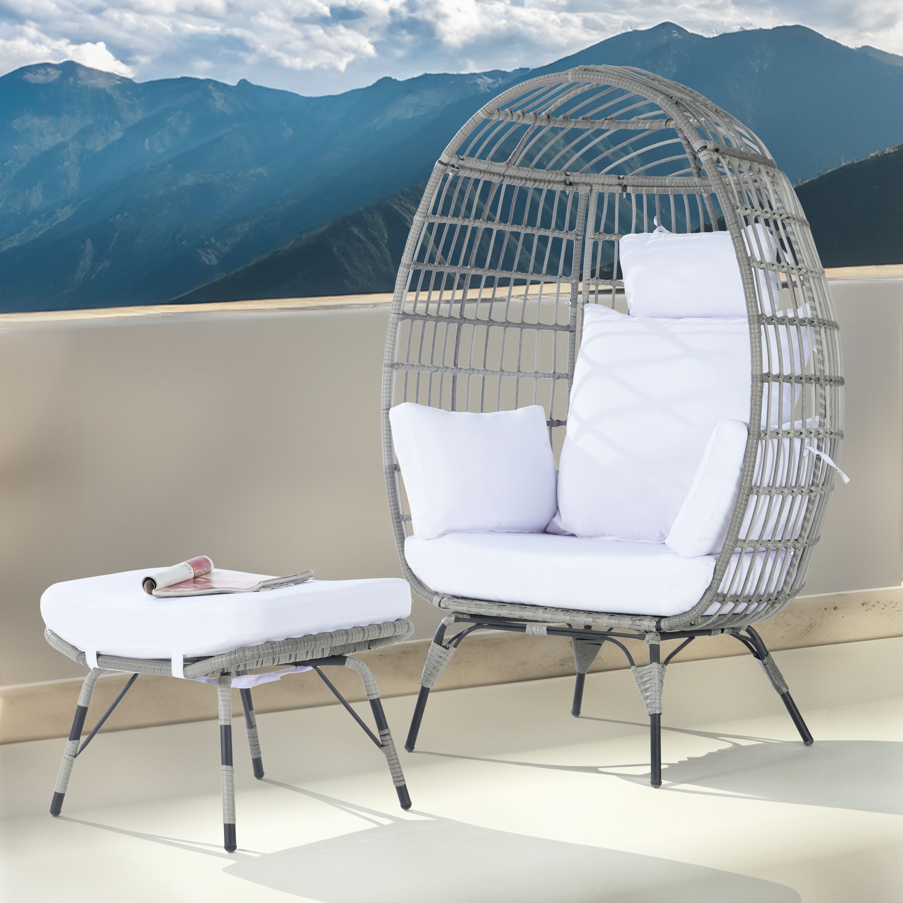 SANSTAR L-JDC62WT-AD 2 -Piece Wicker Patio Conversation Set with White Cushions