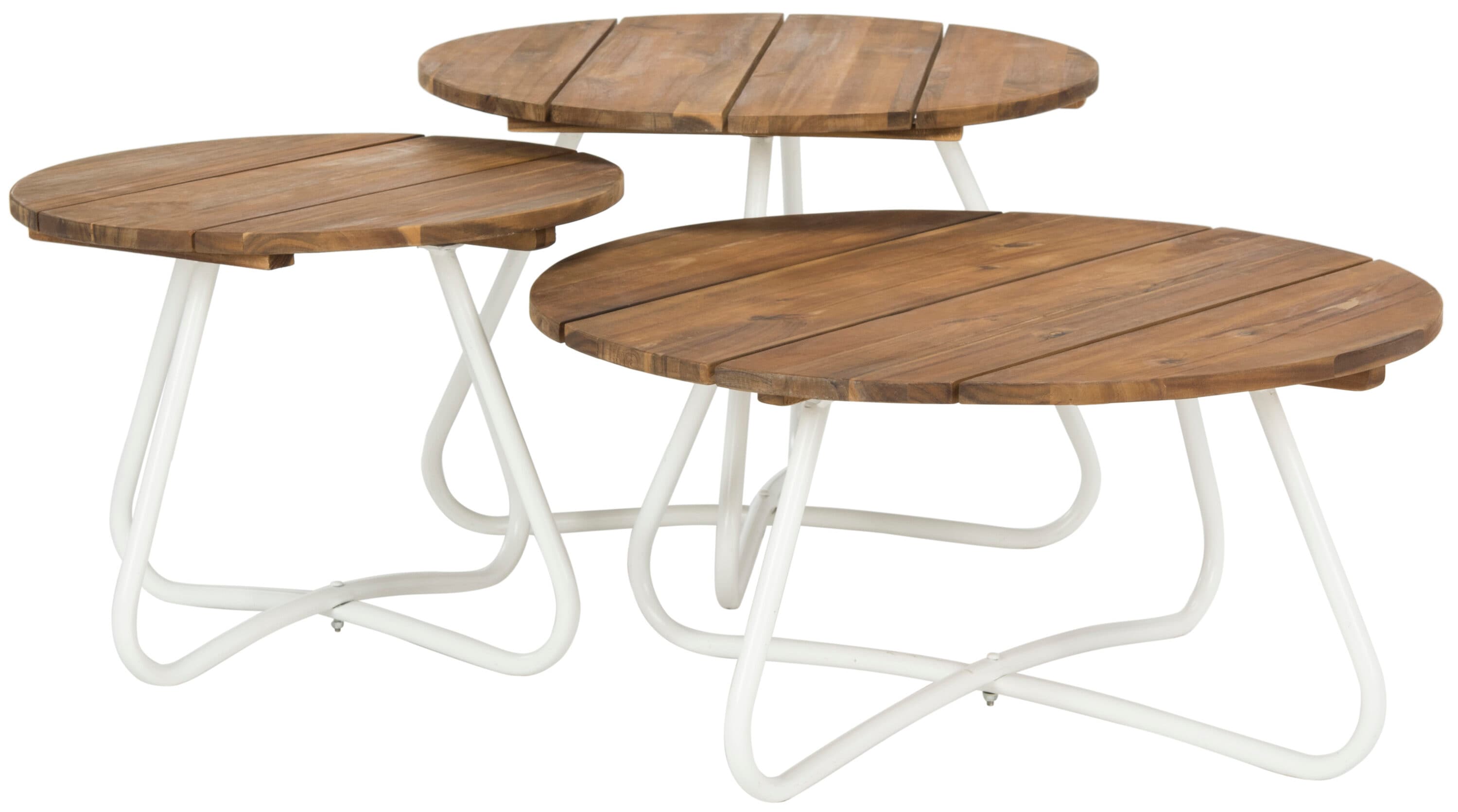 Transitional Acacia Wood 3-Piece Round Coffee Table Set, Brown/White