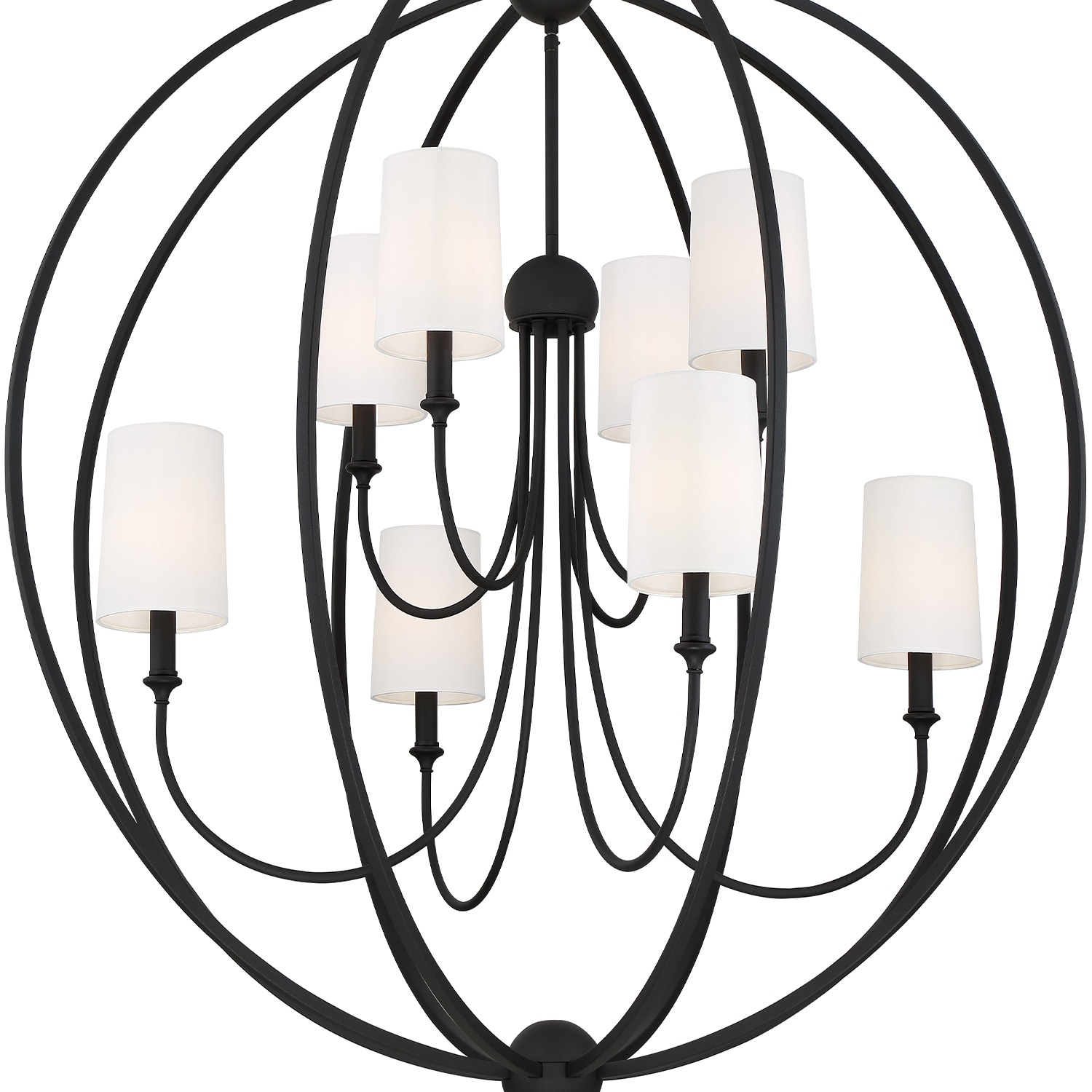 Sylvan Black Forged 8-Light Chandelier with Ivory Silk Shades