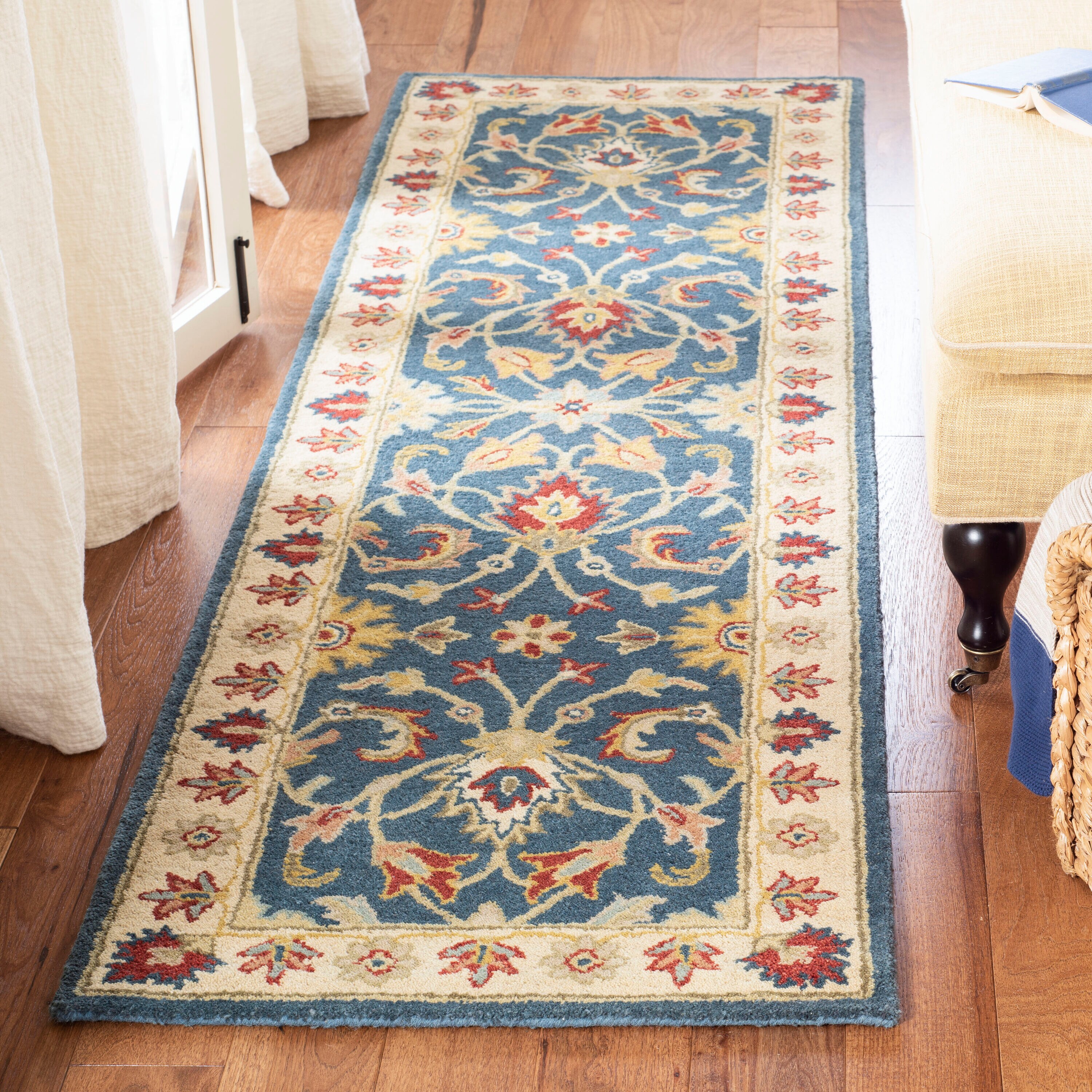  At15 Blue/Beige Traditional 2ft-3in x 8ft Runner Rug