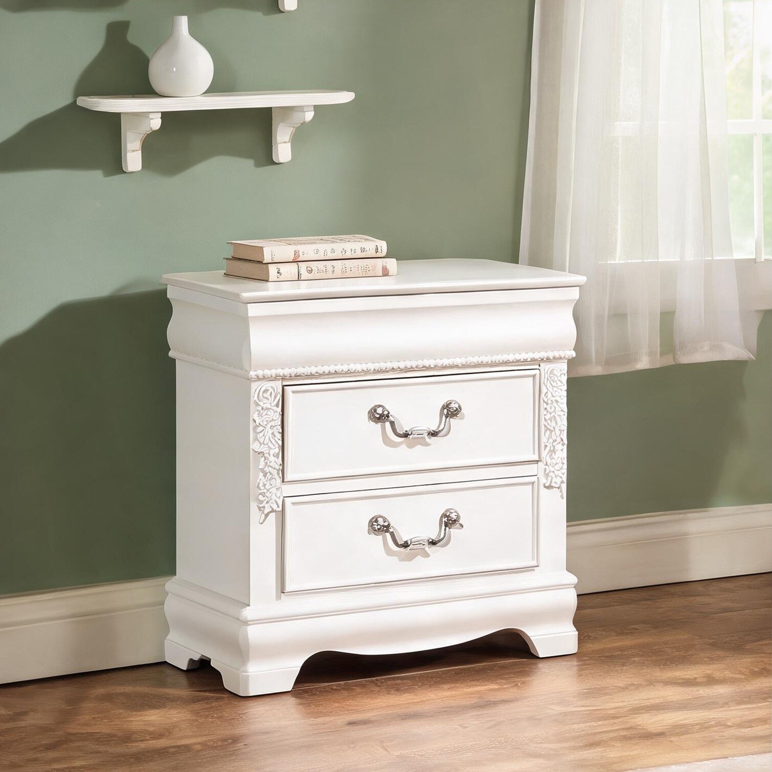 Bedroom 2-Drawer Nightstand Classic Transitional Style in White Finish