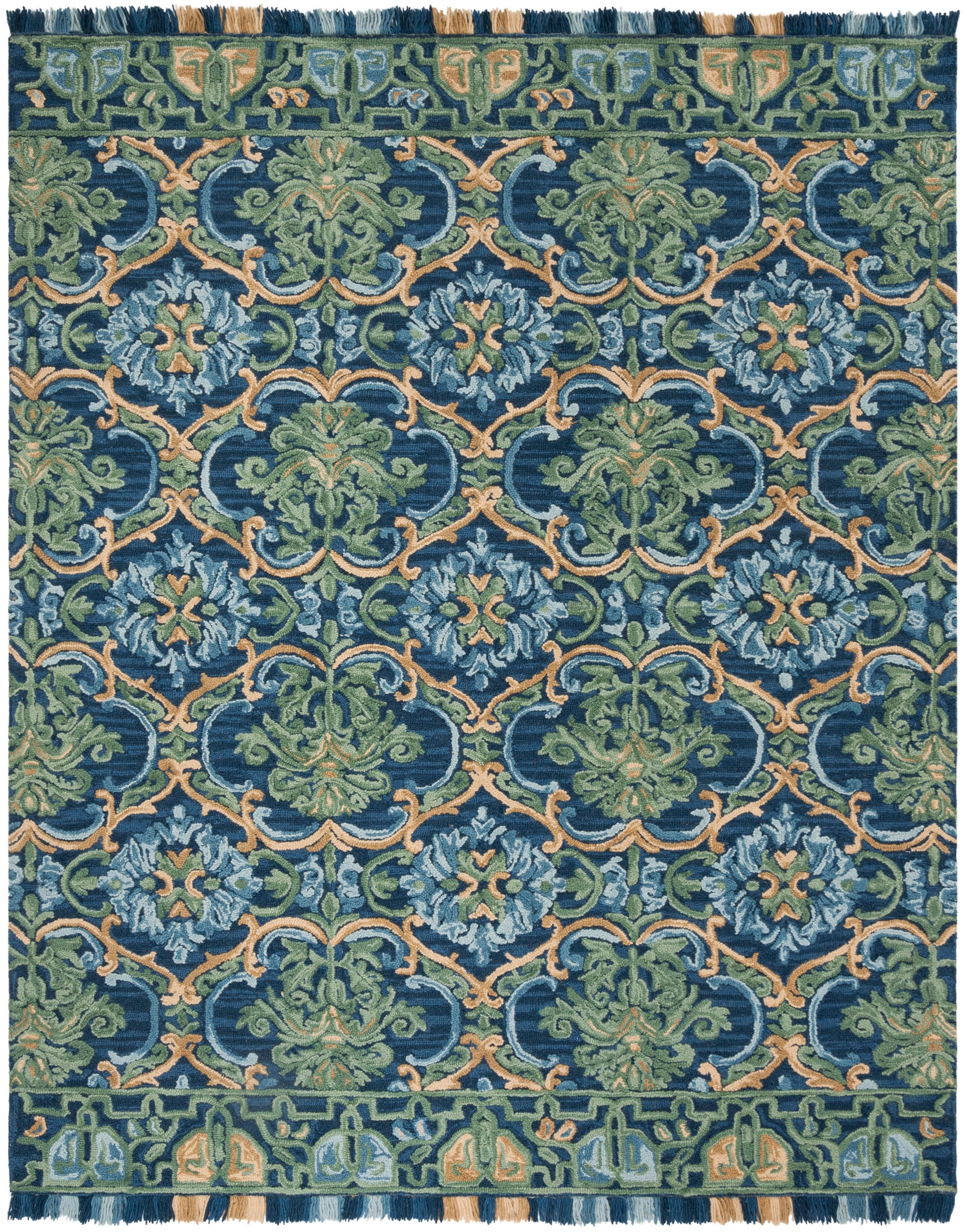 Handmade Tufted Blue Wool 8' x 10' Rectangular Area Rug