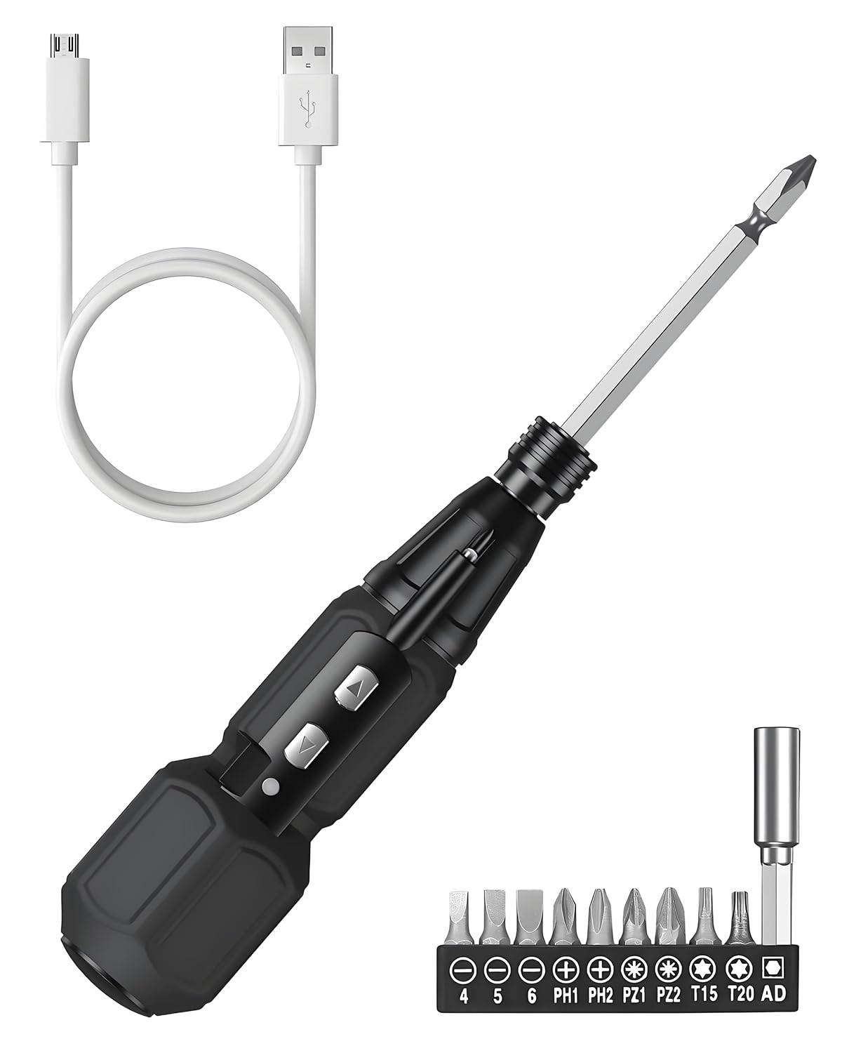 Vrbgify  Electric Screwdriver Cordless renewable power Power Screwdriver Kit with LED Lights Charging Cable Bit Holder for Electronics Toys