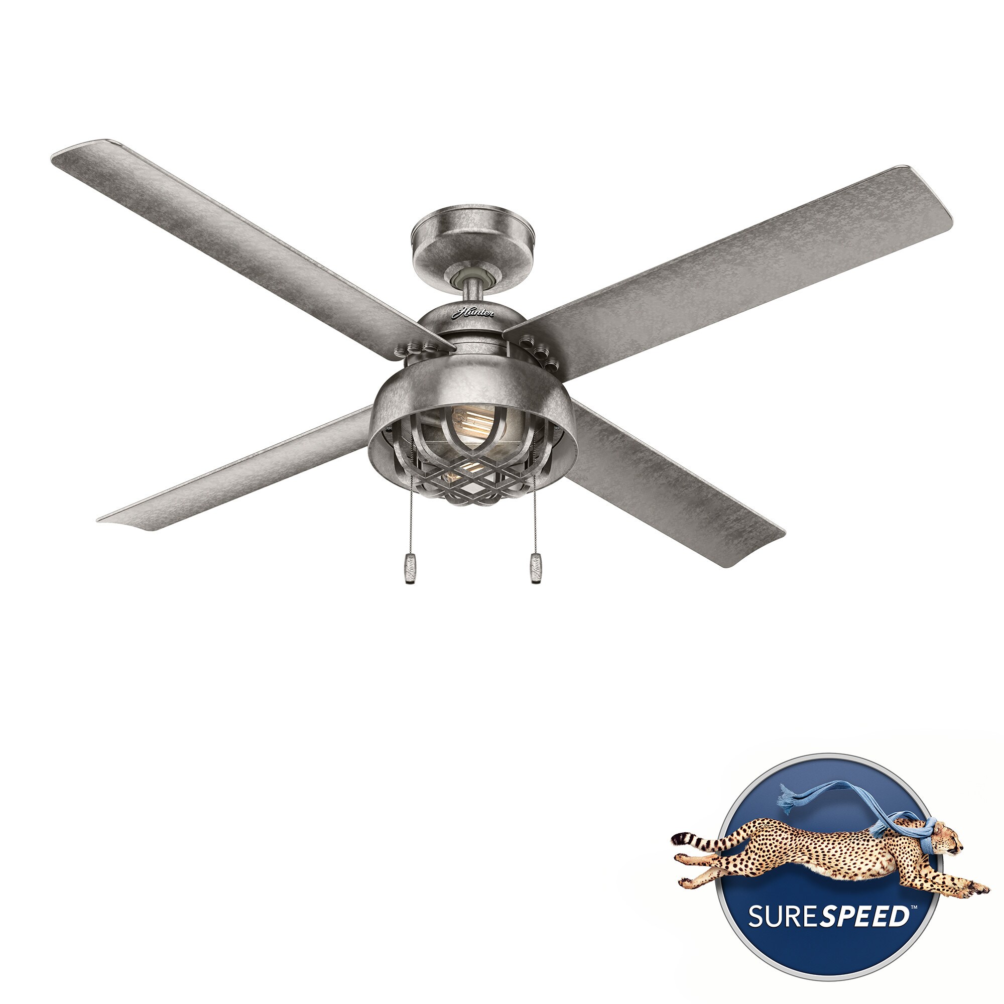 Hunter 51470 Spring Mill 52-in Outdoor Painted Galvanized with Painted Galvanized Blades Ceiling Fan With Light ( 4 -Blade )