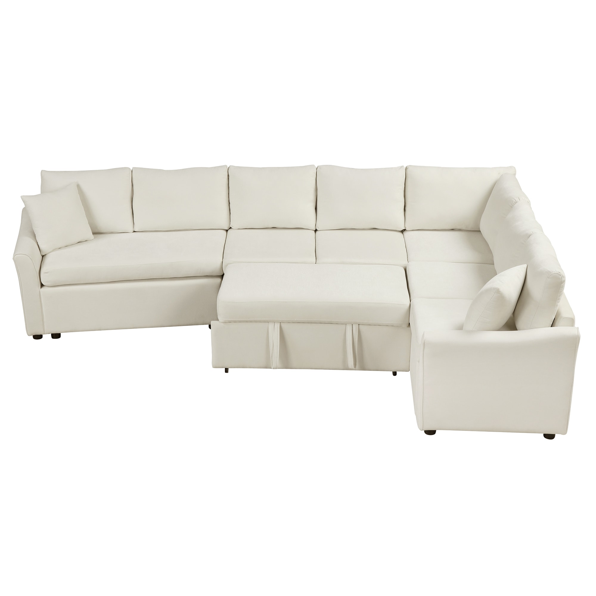 Bybafun YA3700437 124.8-in Modern Beige Chenille 6+ -seater Reclining Sectional