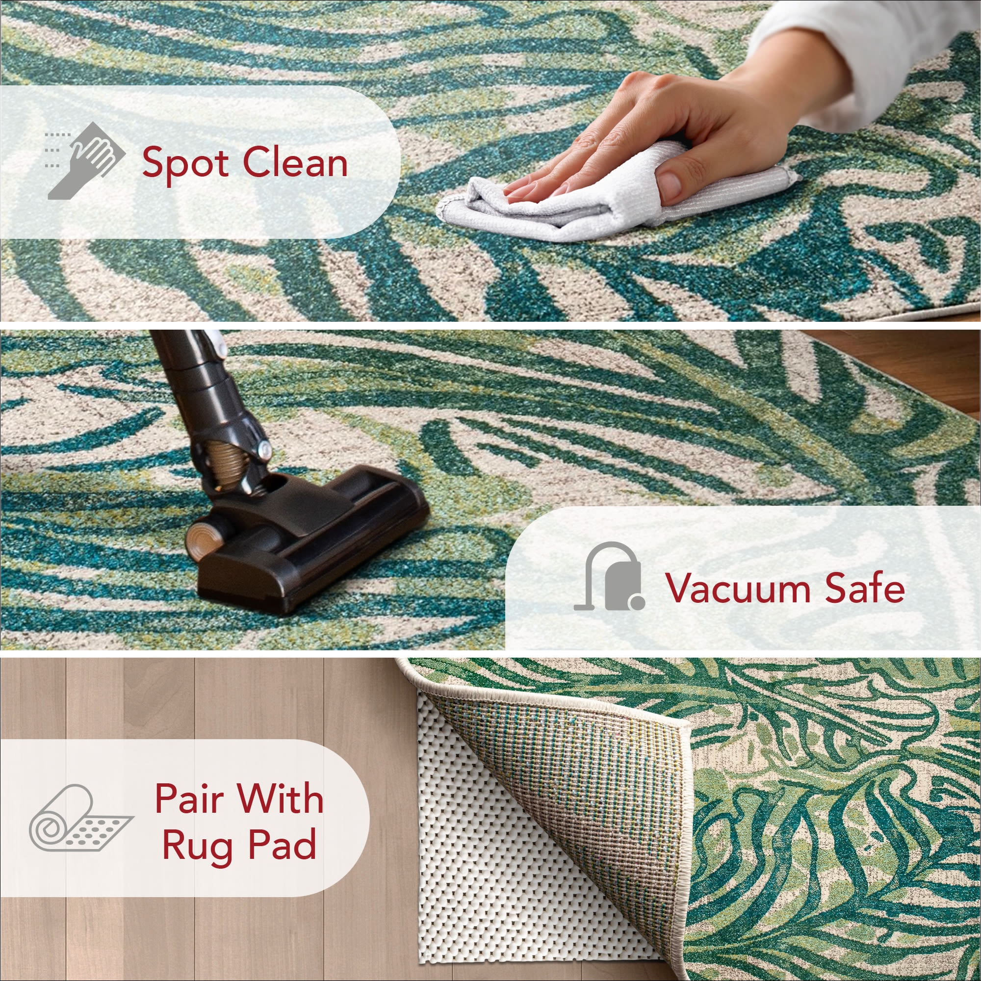 Green Floral Synthetic Easy Care Area Rug, 3' x 5'