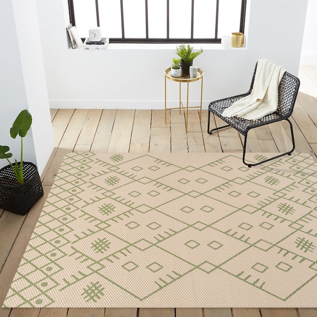 Jonathan Y Boho 4 X 6 Beige Green Indoor Outdoor Geometric Bohemian Eclectic Area Rug In The Rugs Department At Com - Home Decorators Faux Sheepskin Area Rugs 8×10