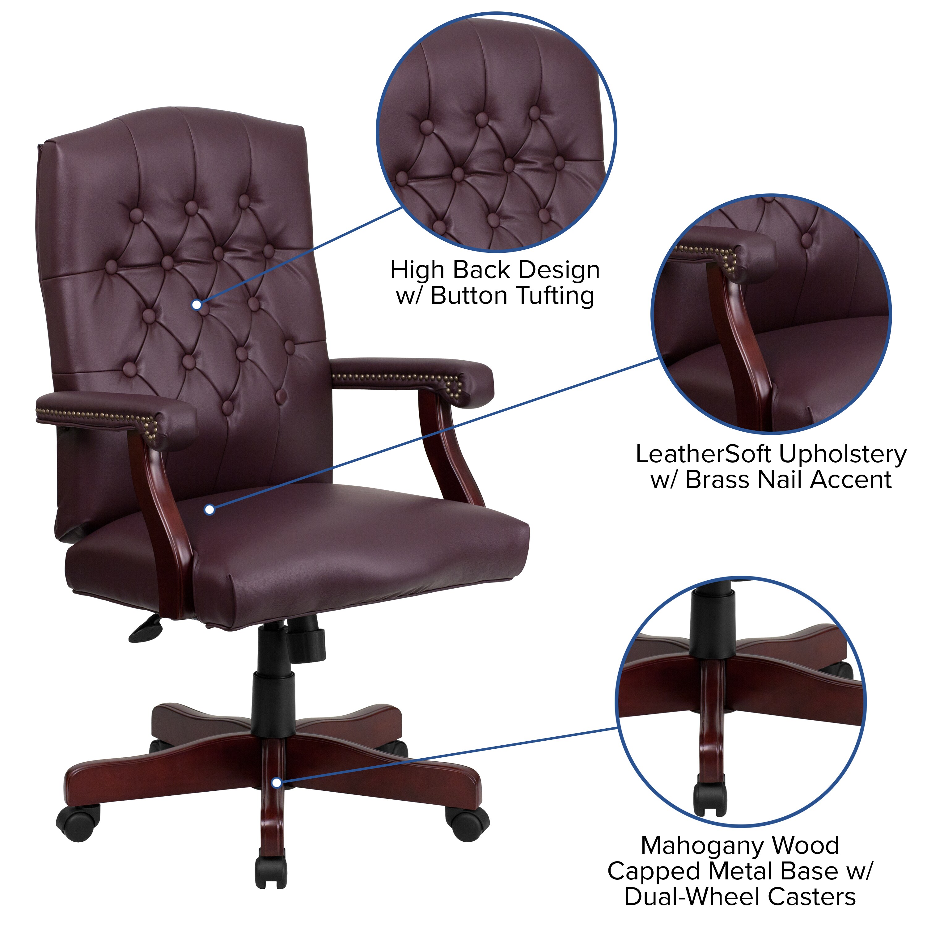 chesterfield leather high back office chair