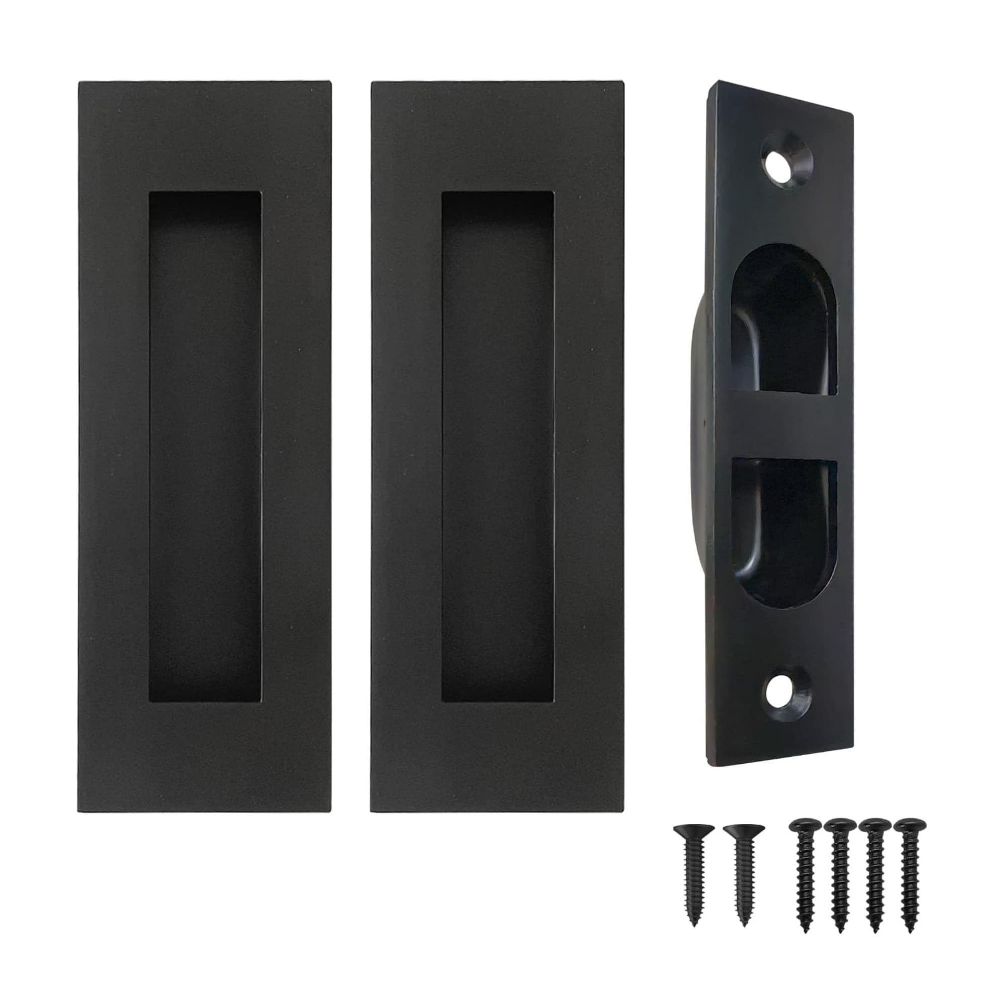 Numhew 4.72in Recessed Flush 3-Piece Black Pocket Door Handle Set #NHDREW42159