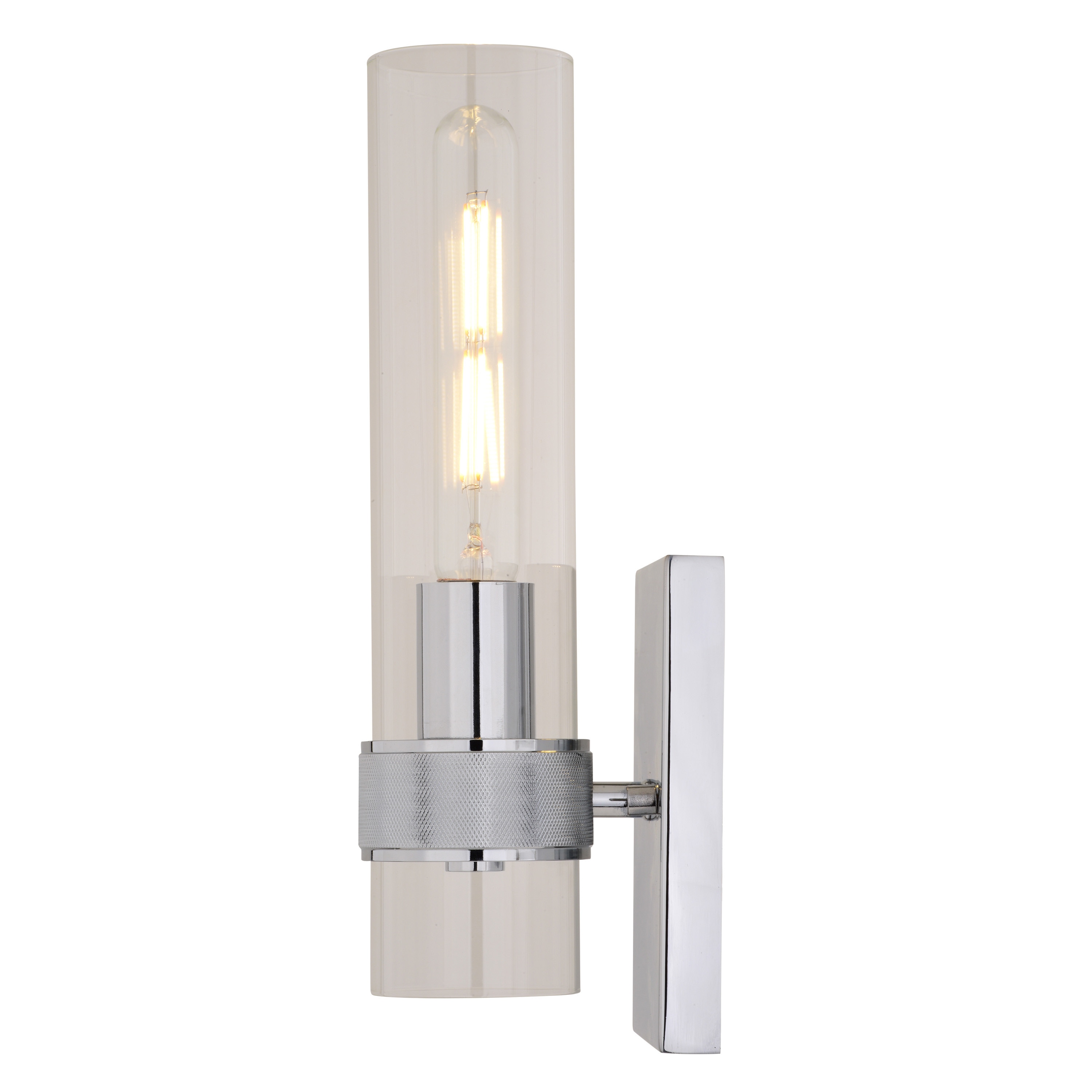 Chrome Cylinder Direct Wired Electric Wall Sconce with Clear Glass Shade