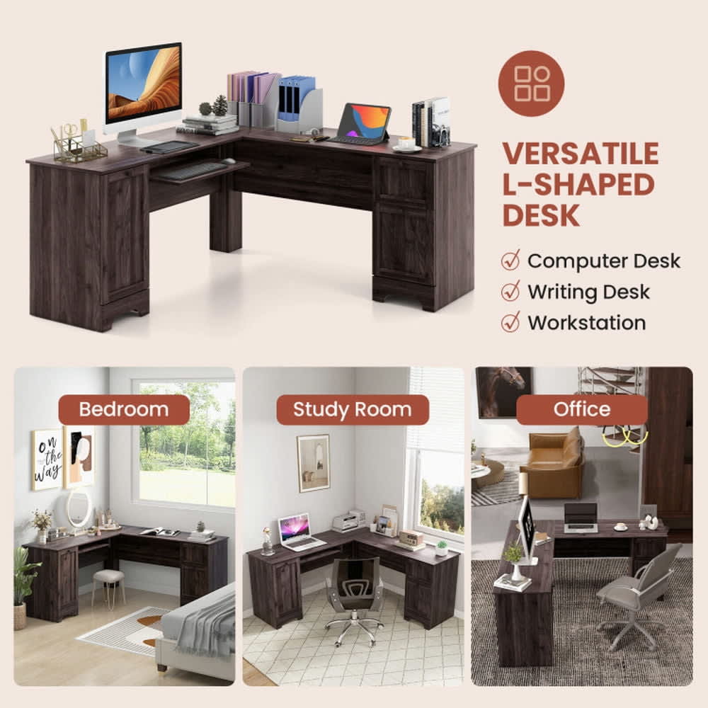 Choco Moon LShaped Office Desk with Storage Drawers and Keyboard ...