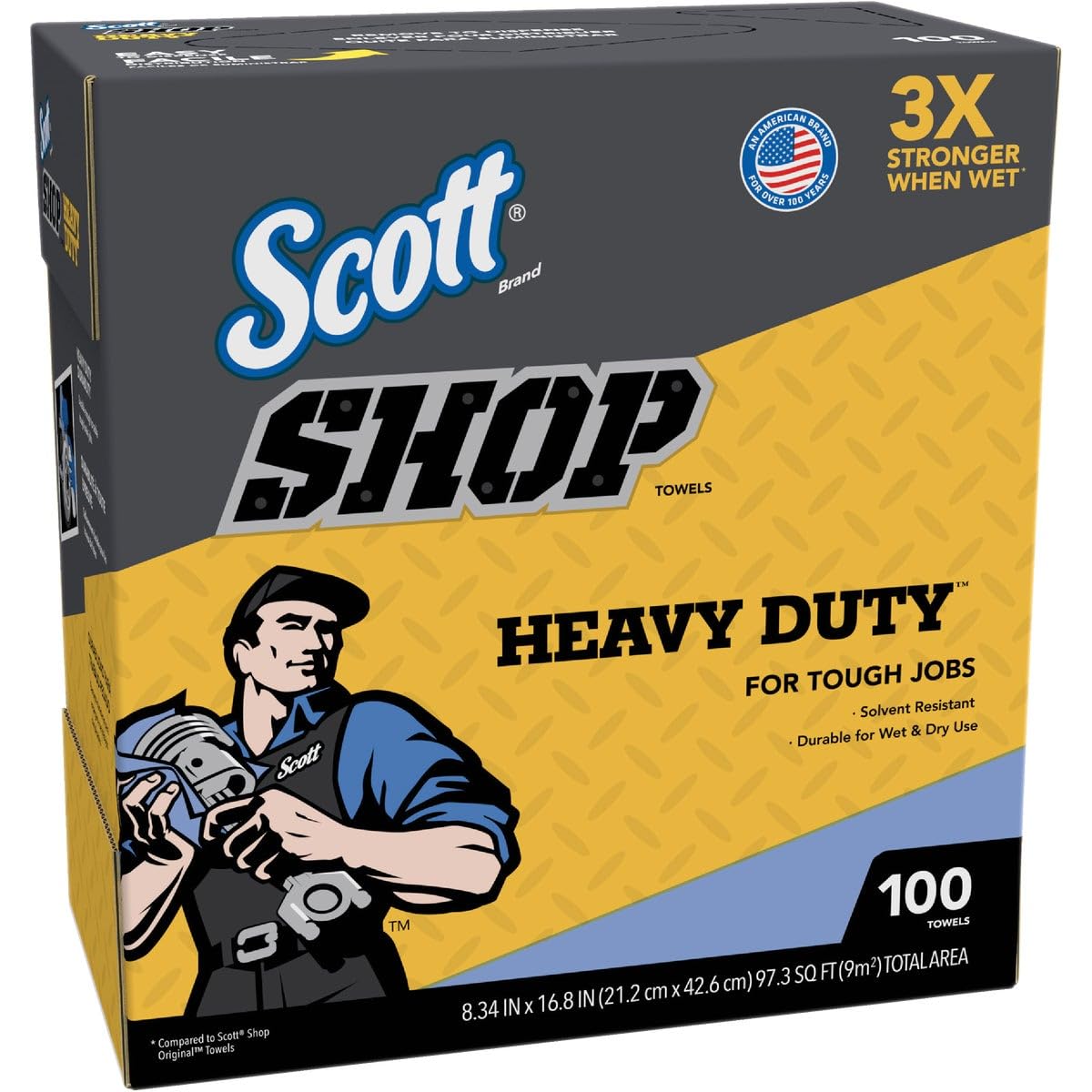 SCOTT  Heavy Duty Non-Woven Fibers Shop Towels - 100 Sheets Ideal for Tough Cleaning Tasks