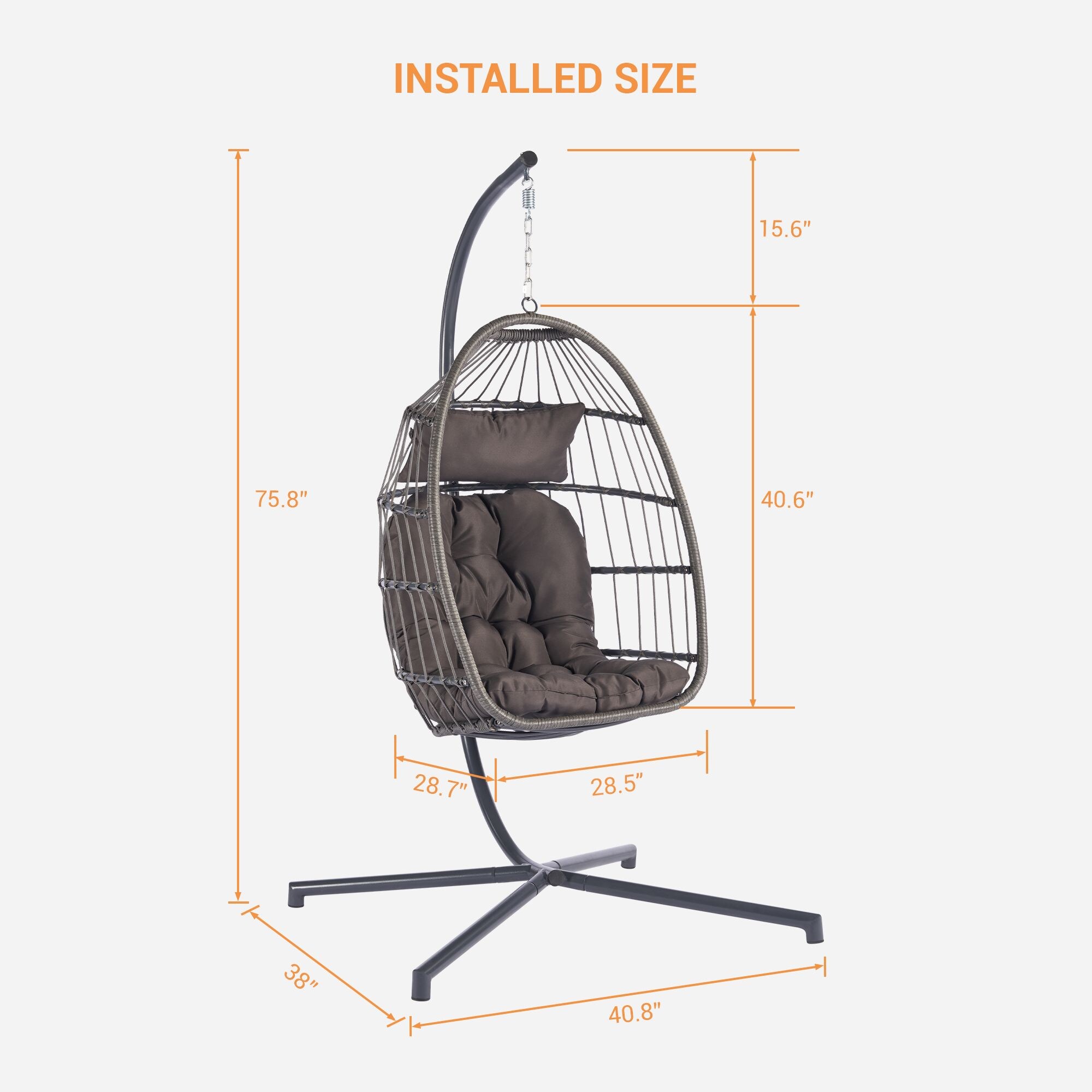 SANSTAR Hanging Egg Chair Wicker Dark Gray Steel Frame Hanging Egg ...