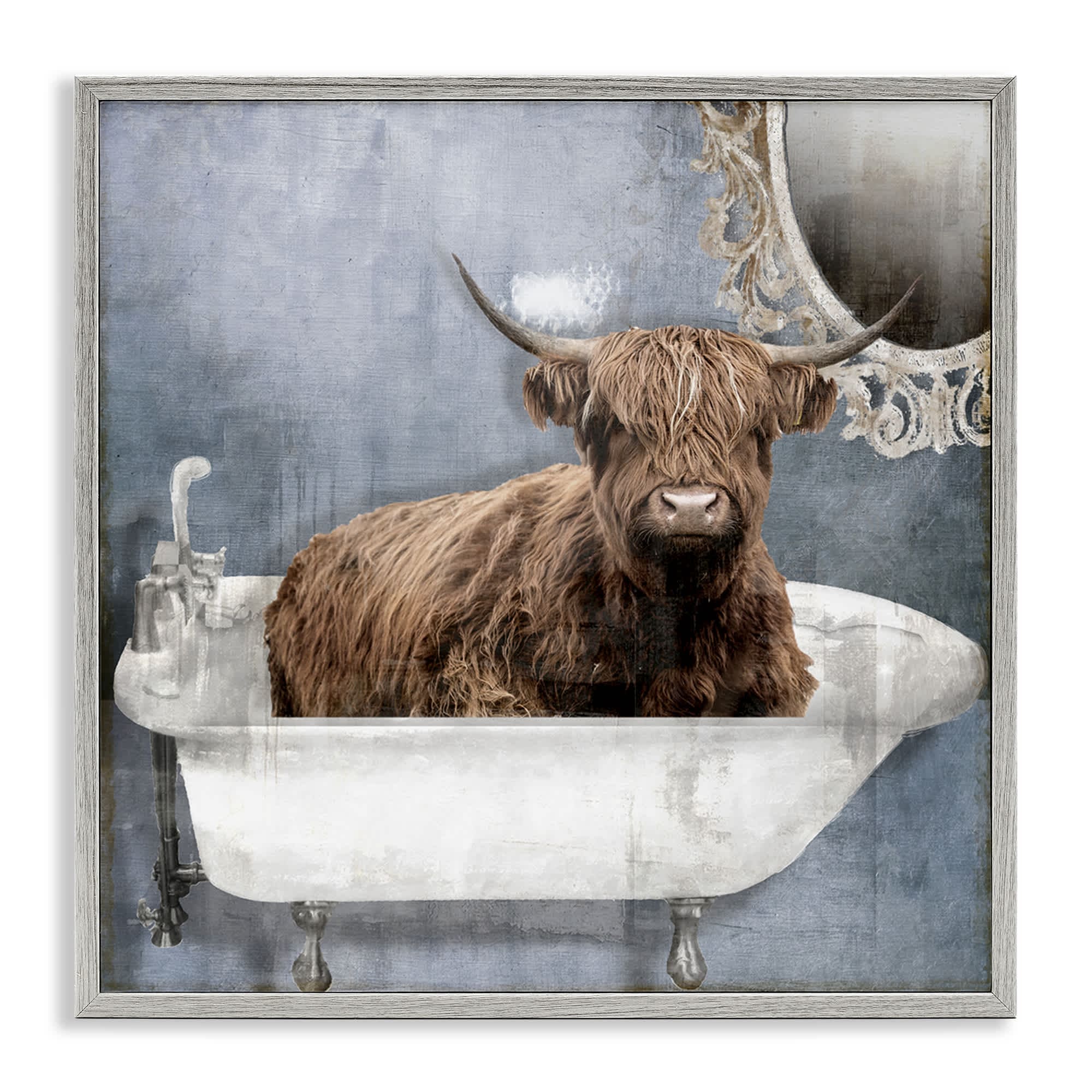 Stupell Industries Le Bain Bleu Cattle Gray Framed Giclee Art 12 x 12