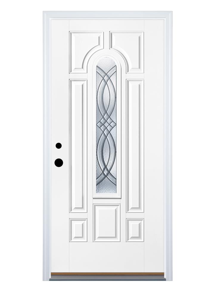 Therma-Tru Benchmark Doors SFGTC1813Z28RB TerraCourt 32-in x 80-in Fiberglass Center Arch Lite Right-Hand Inswing Ready To Paint Prehung Front Door with Brickmould Insulating Core