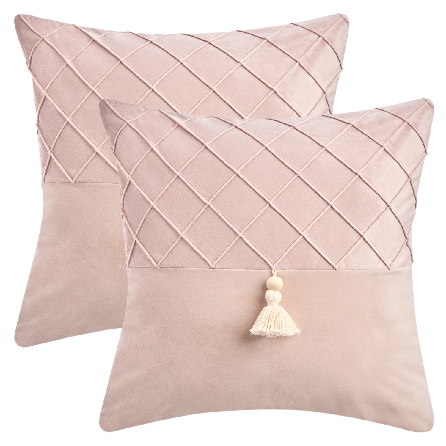 Unique Bargains 2pcs Diamond Pattern Throw Pillow Covers with Tassel Boho Decorative Pillow Cases for Farmhouse Home Decor 18 x 18 Inch Pink