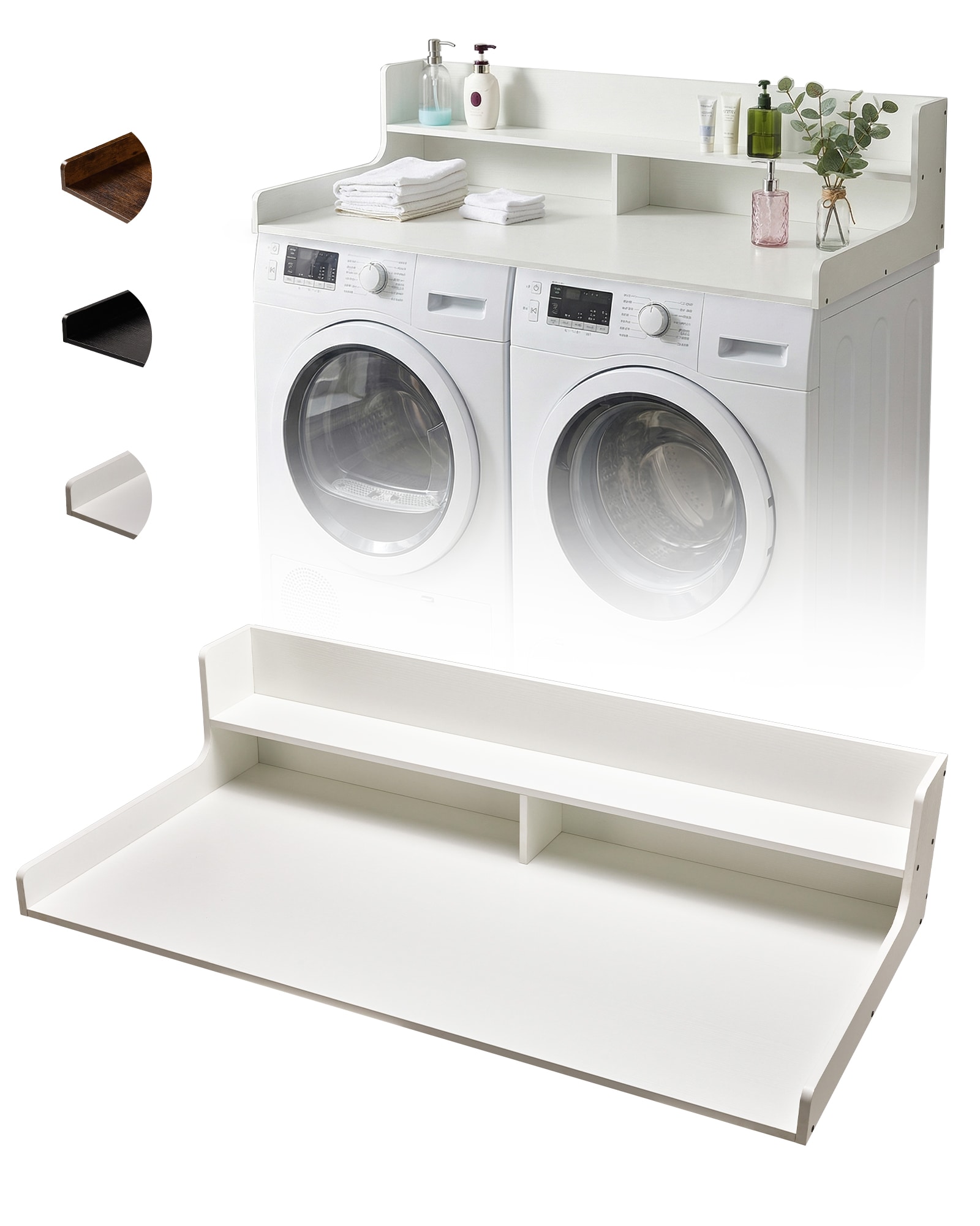 GarveeLife Laundry Shelf Over Washer and Dryer 54in x 27.5in Heavy Duty Wooden Countertop Topper with 12in Fences Farmhouse Decor Organizer Table for Laundry Room
