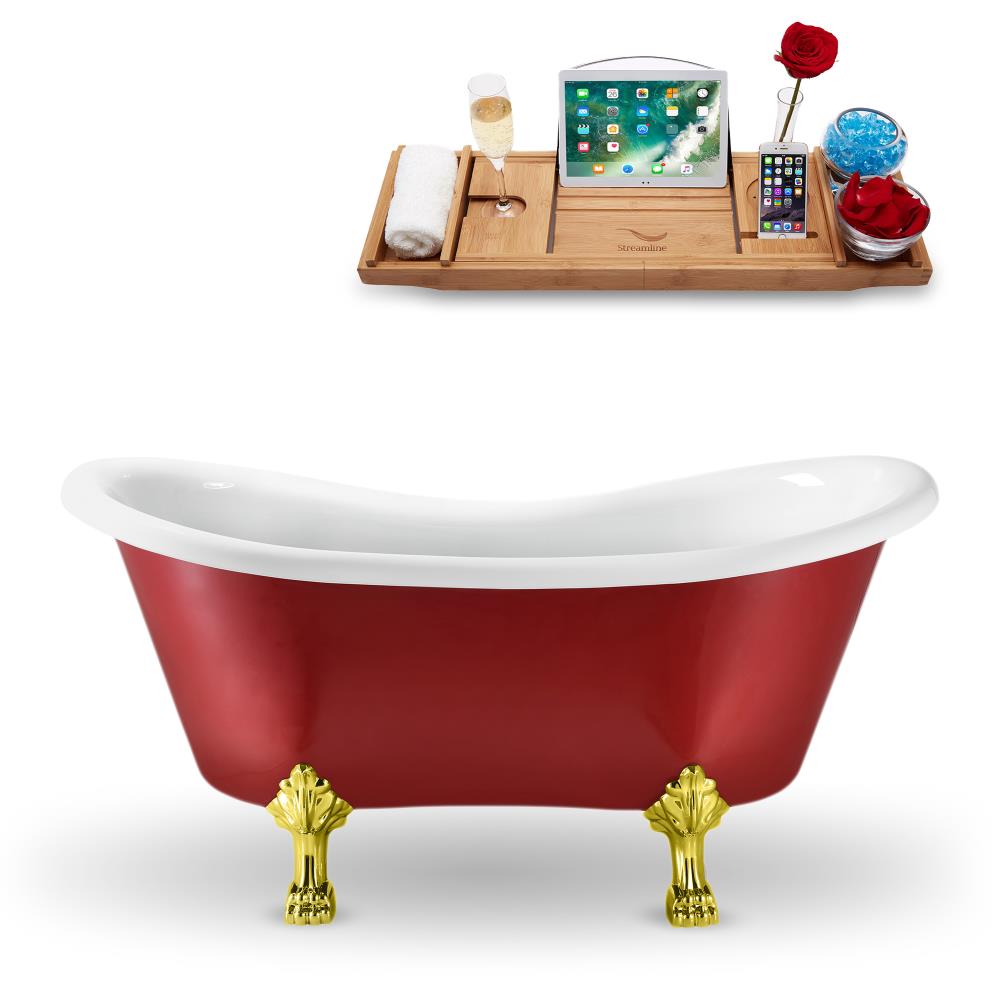 Streamline N1021GLD 62.2048-Inches x 30.7087-Inches Glossy Red Acrylic Oval Clawfoot Soaking bathtub Drain ( Reversible Drain )