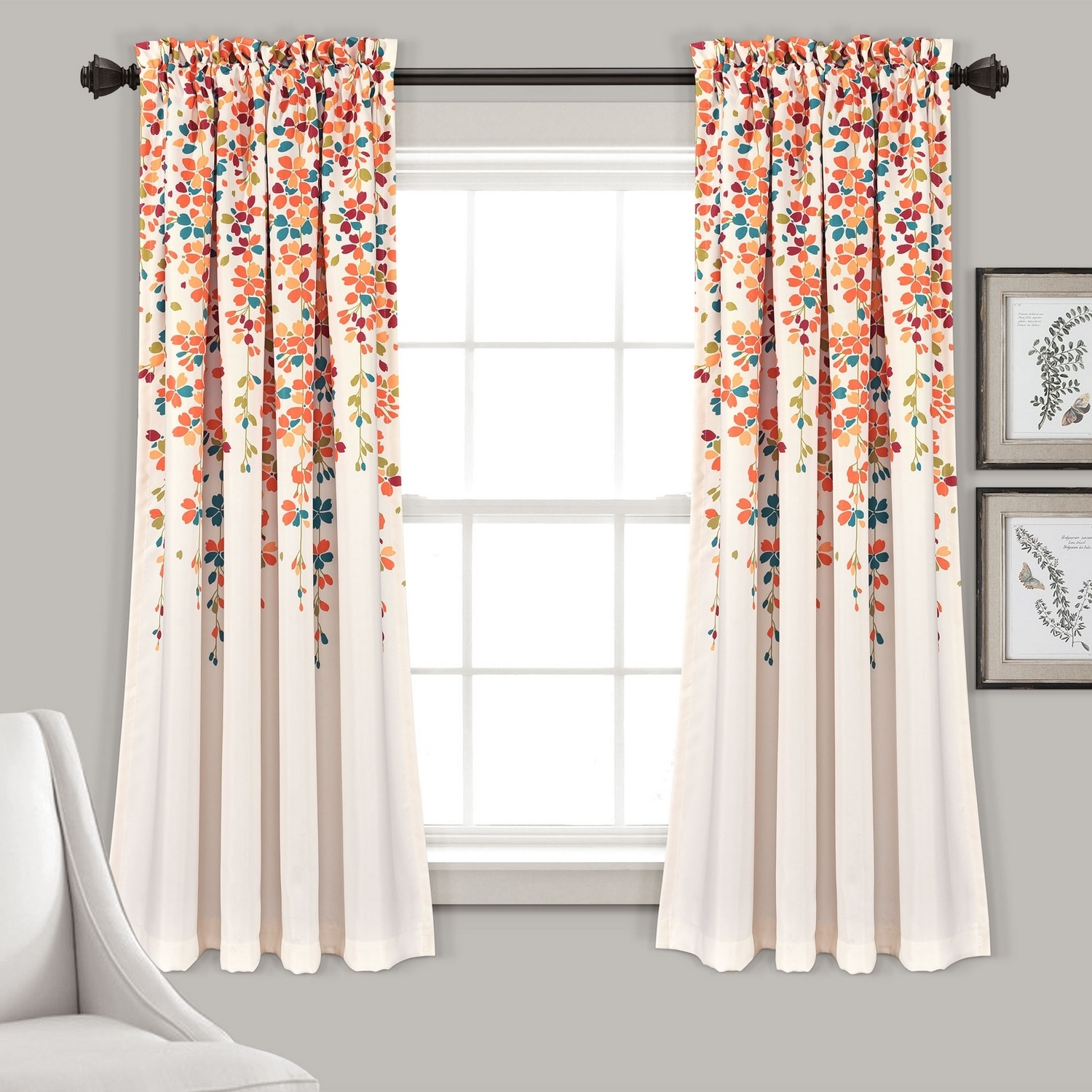 Lush Decor 16T003471 63-Inches Turquoise Floral Light filtering Rod pocket Curtain panel pair