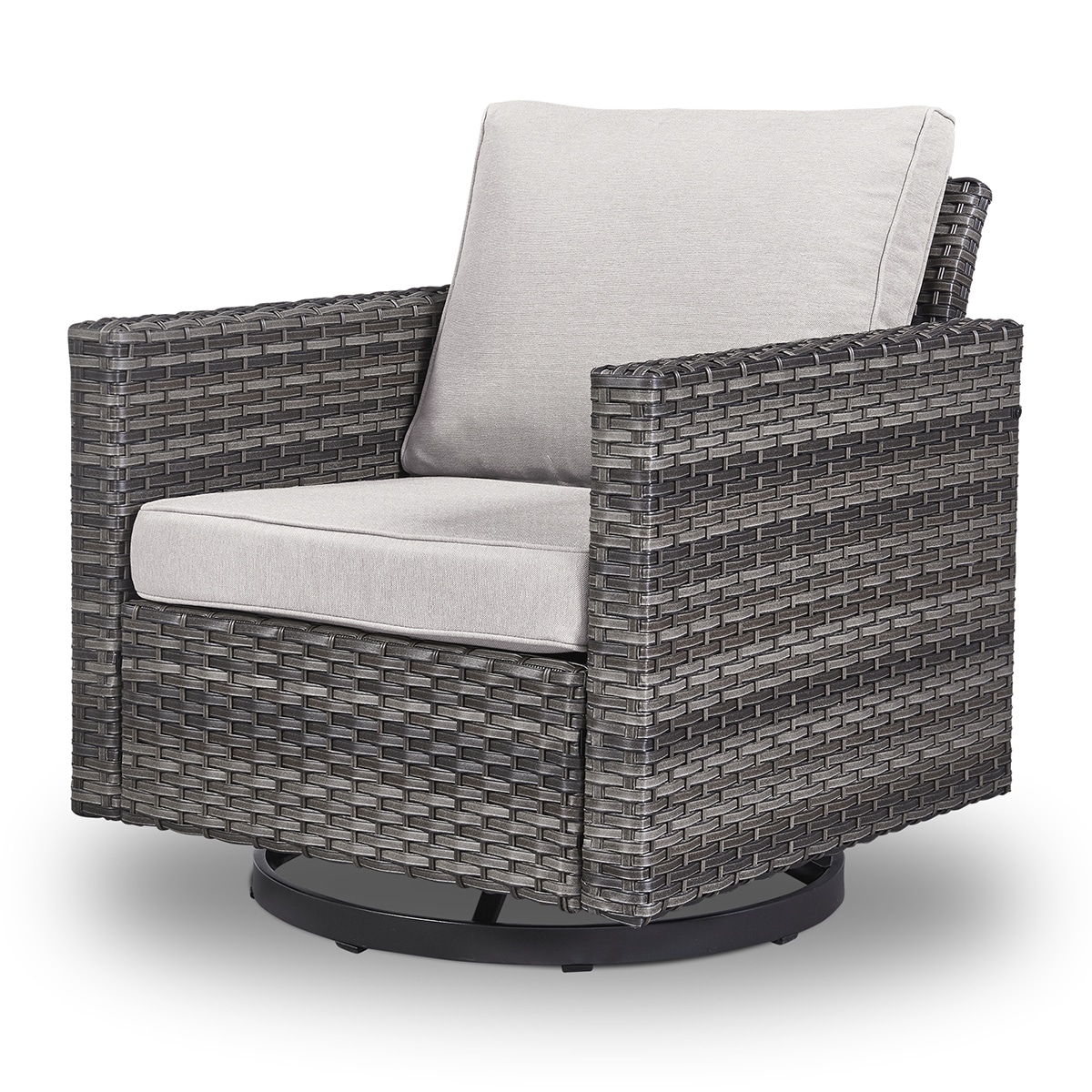 Rilyson FS146GYBG U-Ft Wicker Brown Wicker Frame Swivel glider Conversation Chair with Off-white Beige Cushioned Seat