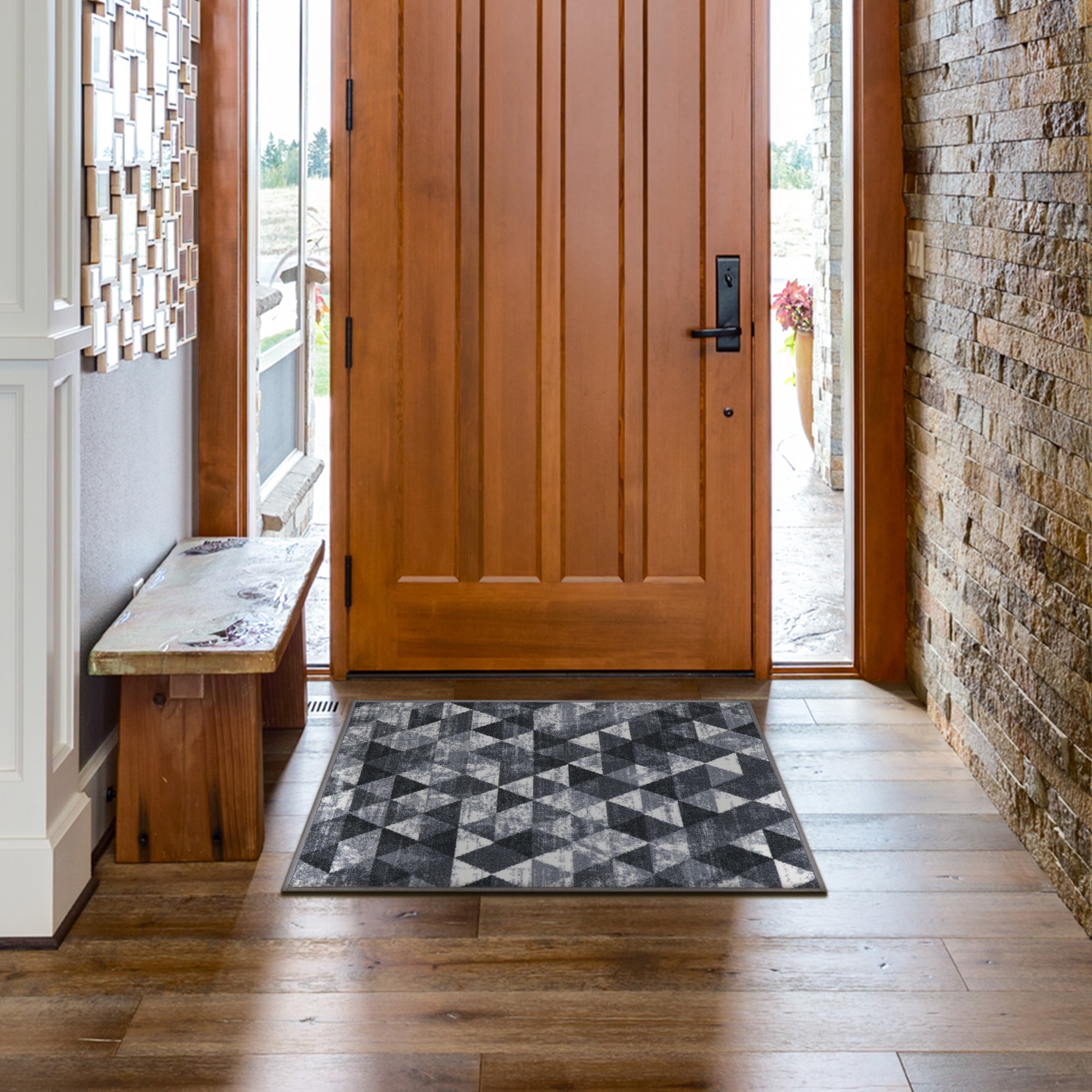 Ottomanson CLS7033-2X3 Classics 2 x 3 (ft) Loomed Nylon Gray Rectangular Indoor Geometric Mid-Century Modern Area rug
