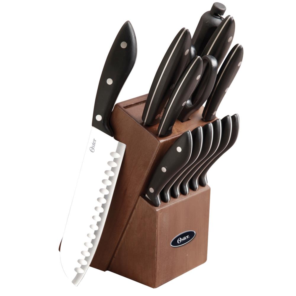 14 Piece High-carbon, Stainless Steel Serrated Knife Set with Wooden Block Set