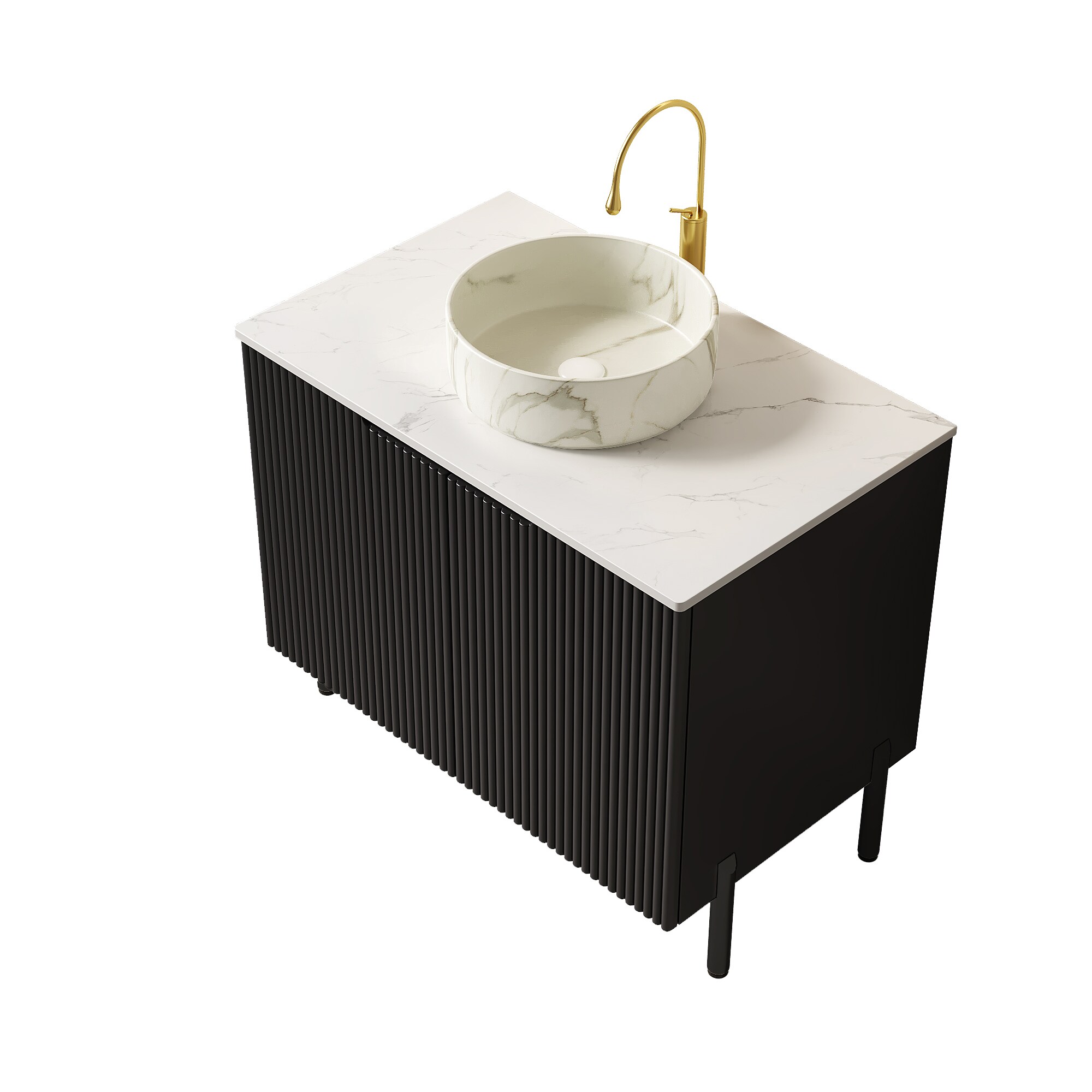 LOVMOR Black White 72-inch MDF Double Sink Bathroom Vanity Black