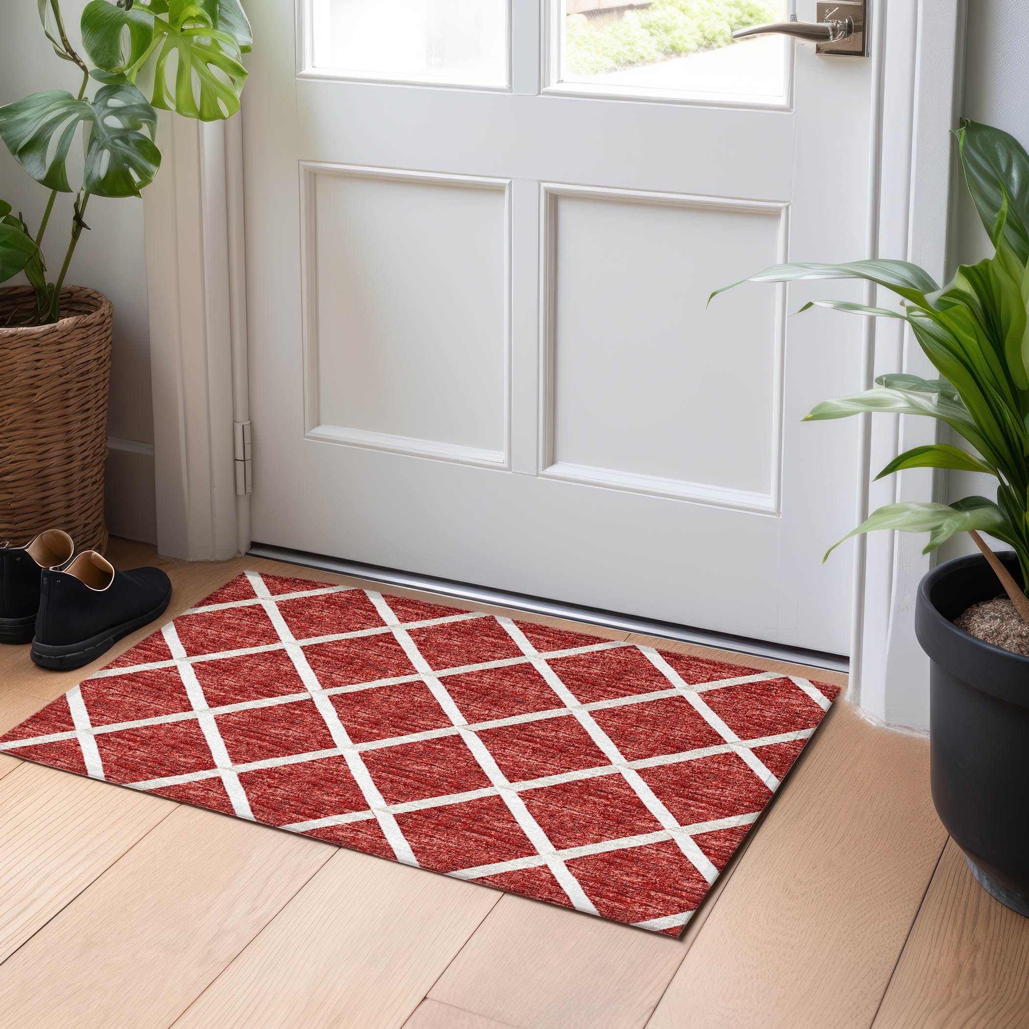 Addison Rugs AMF140RD20X30 Mayfield AMF140RD 2 x 3 (ft) Loomed Polyester Red Rectangular Indoor Geometric Machine washable Area rug