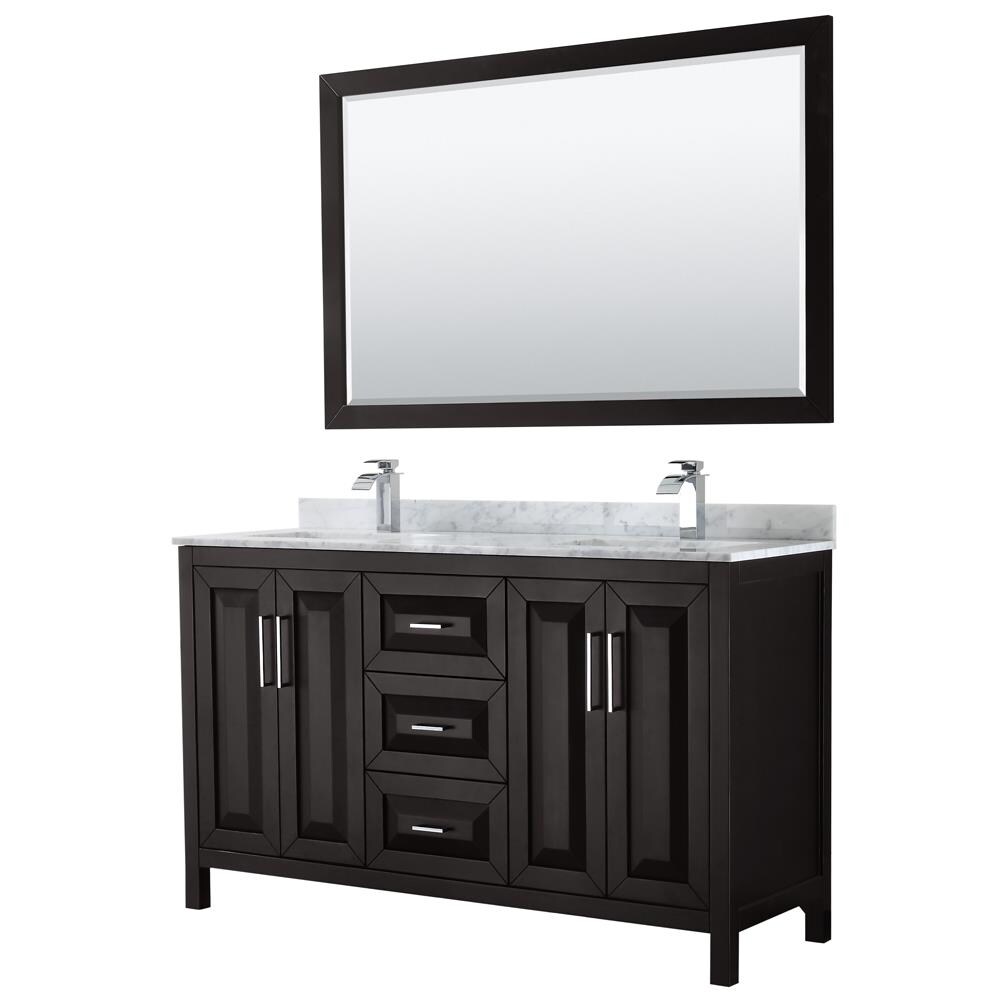 Wyndham Collection WCV252560DDECMUNSM58 Daria 60-in Dark Espresso Undermount Double sink Bathroom Vanity with White Carrara Marble Natural marble Top (Mirror Included)