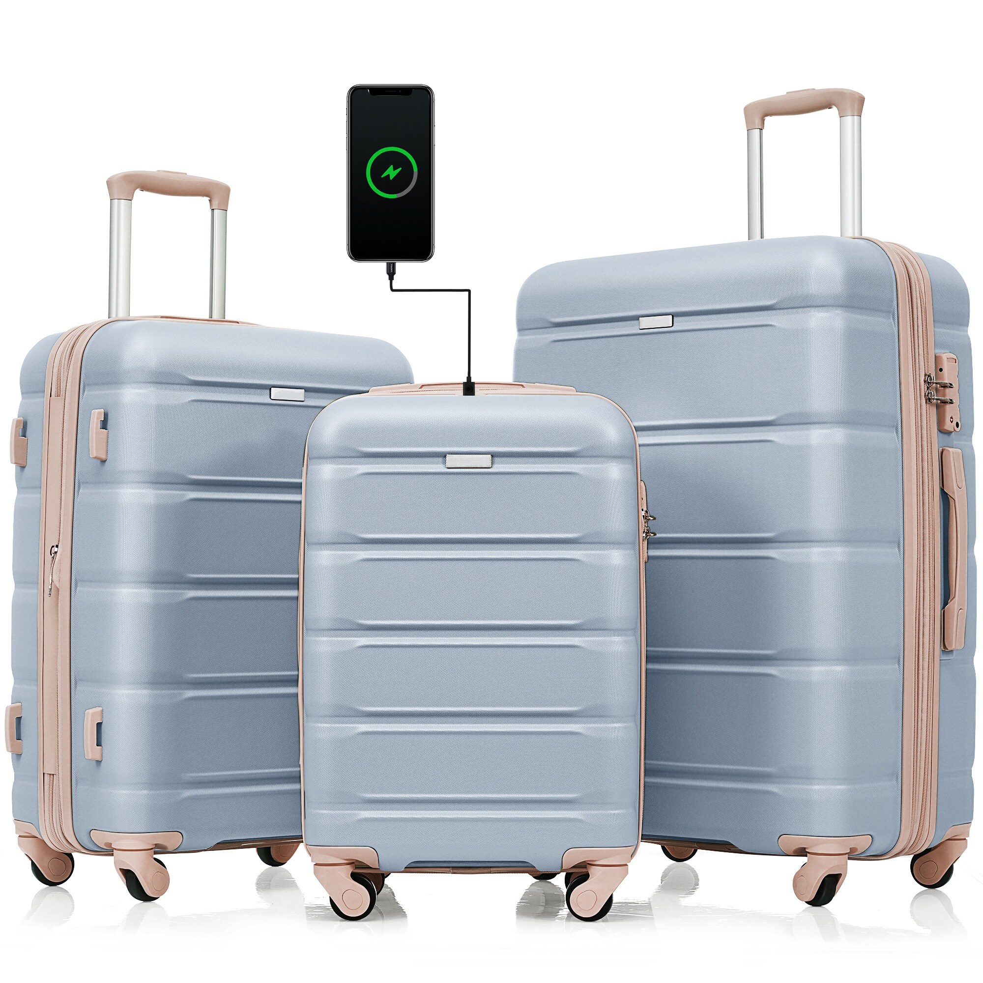 SINOFURN SYD9600012BG 19.2x11.6x28.4 Light Blue Plastic Hardshell Suitcase set 3 -Bag