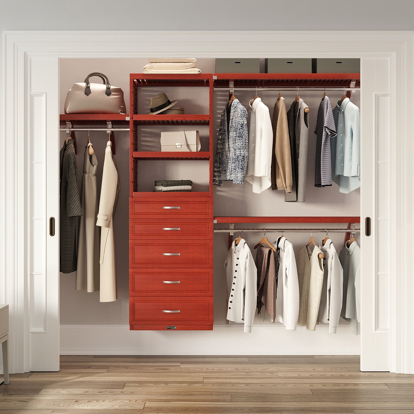 John Louis Home JLH-458WC-R 4-Feet to 10-Feet W x 7-Feet H Red Mahogany Ventilated Shelving Wood Closet System