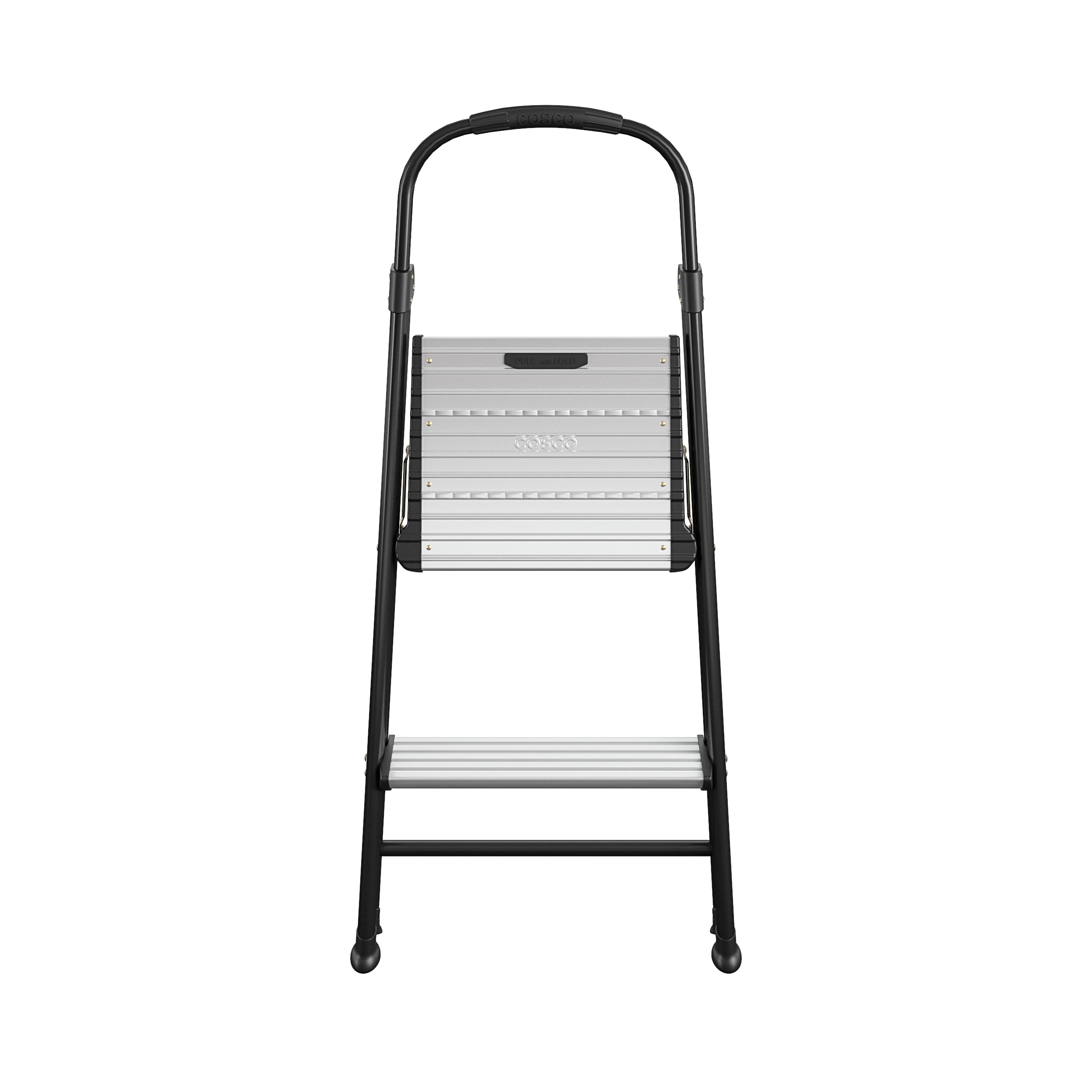 Compact 40.75" Black Foldable Steel Step Stool with Rubber Grip