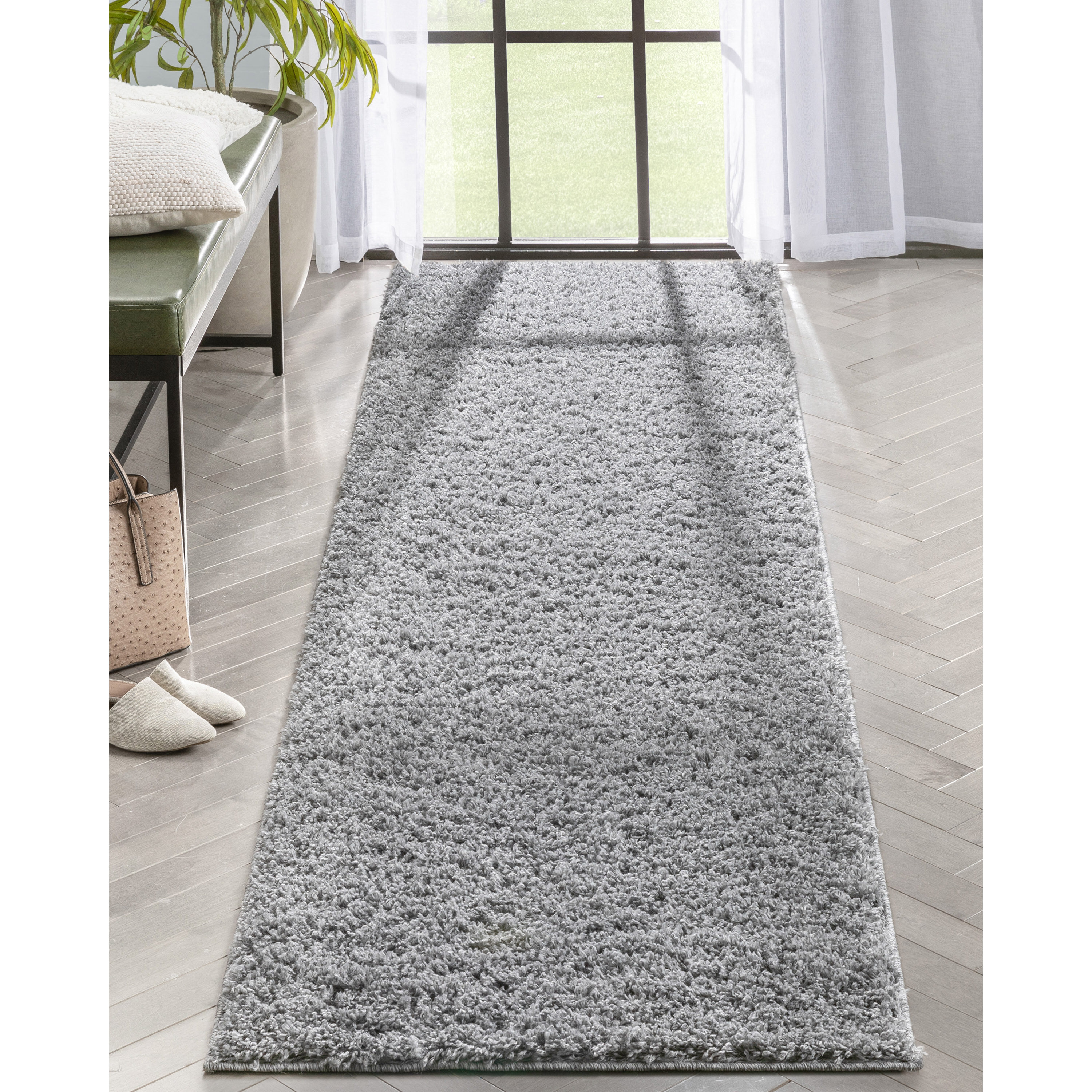 Well Woven ELL-27-2L 2 x 10 (ft) Loomed Polypropylene Grey Rectangular Indoor Solid Mid-Century Modern Runner rug