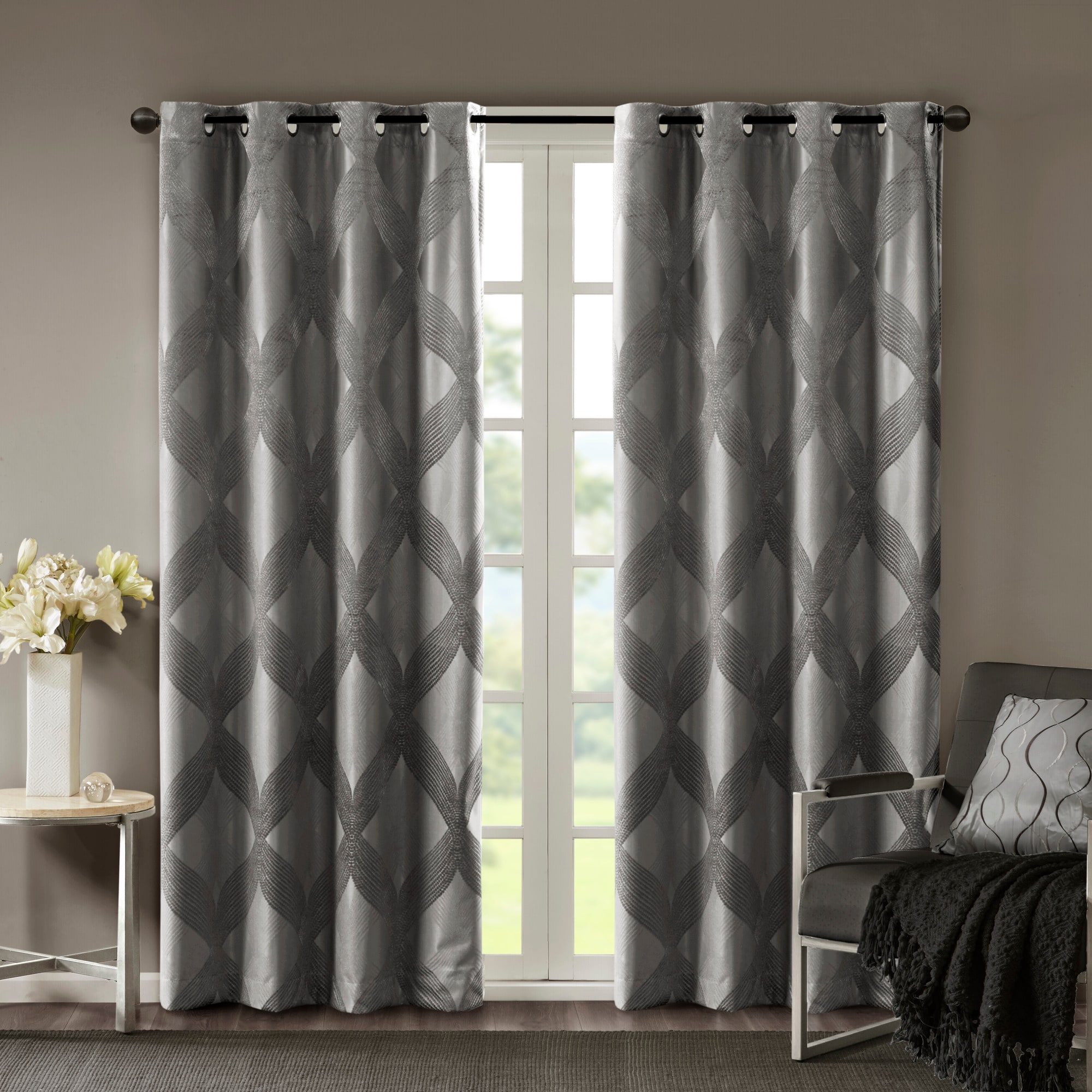 Sunsmart SS40-0064 108-Inches Charcoal Geometric Blackout Grommet Single curtain panel