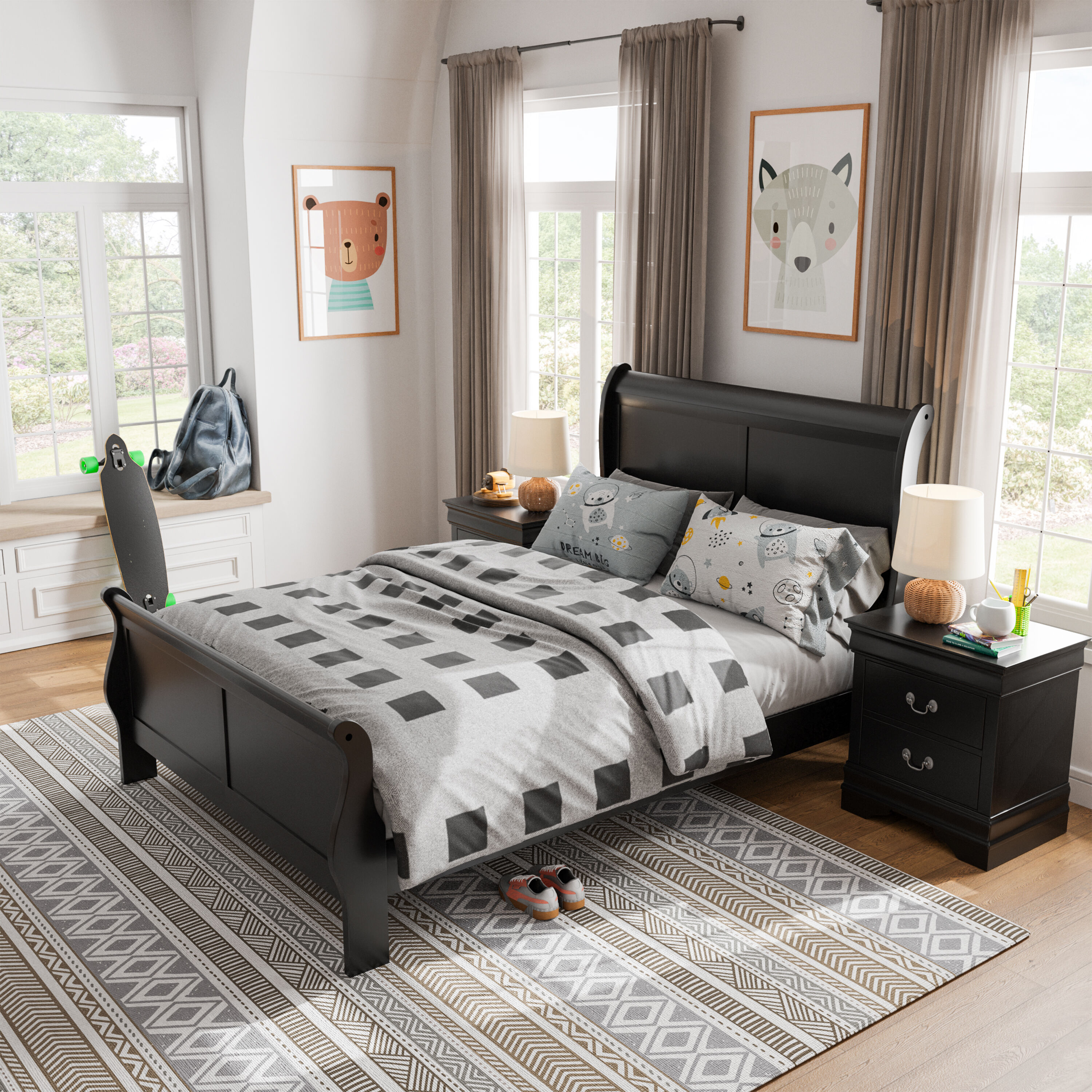 Furniture of America EC-7866BK-F-2NS Burkhart Black Full Bedroom Set